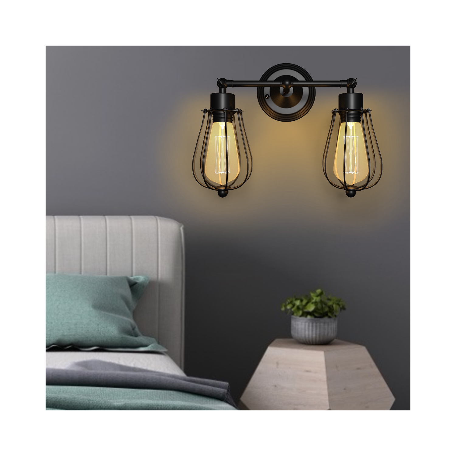 Applique murale rétro rétro rétro rétro de Costway, fil métallique, ampoule à 2 ampoules