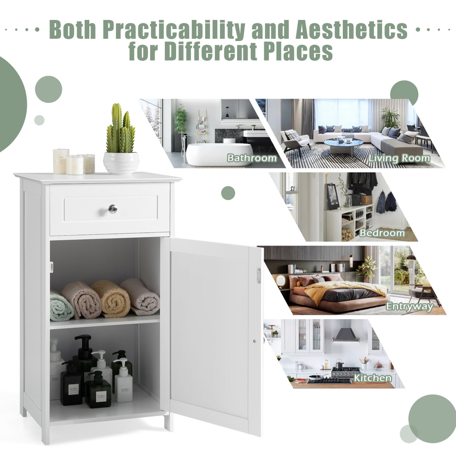 Costway Floor Storage Cabinet Organizer Cupboard Drawer Shelf Bath Towel