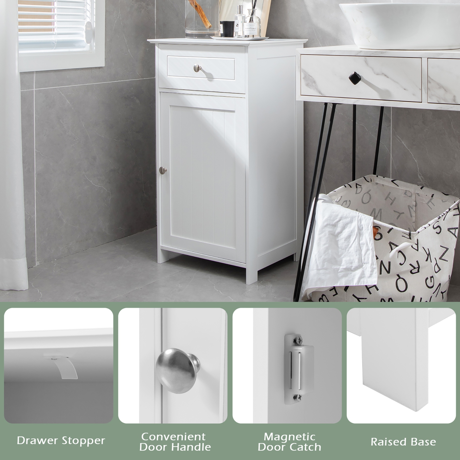 Costway Floor Storage Cabinet Organizer Cupboard Drawer Shelf Bath Towel