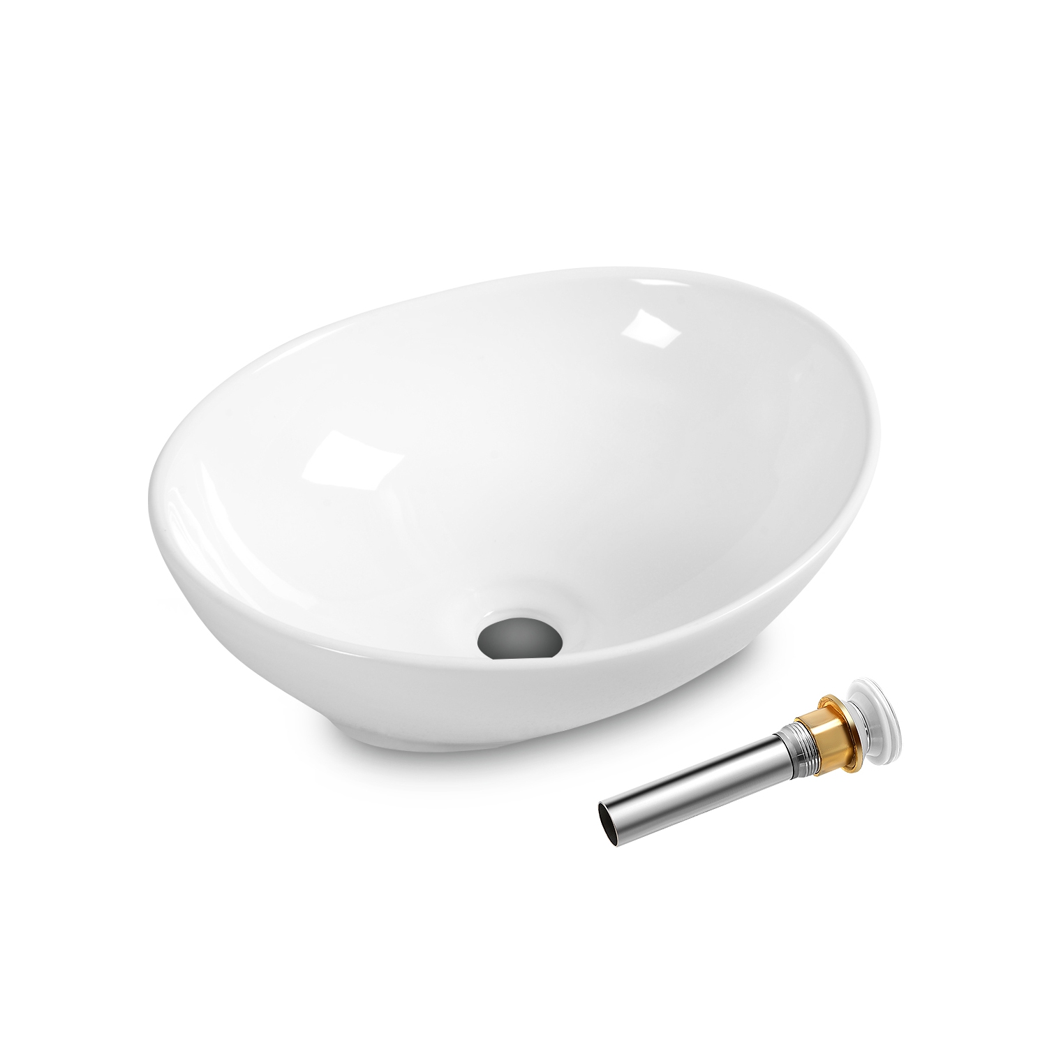Vessel Sink 16x13 inch Basin Porcelain w/Pop Up Drain Oval Bathroom Ceramic Sink Bowl