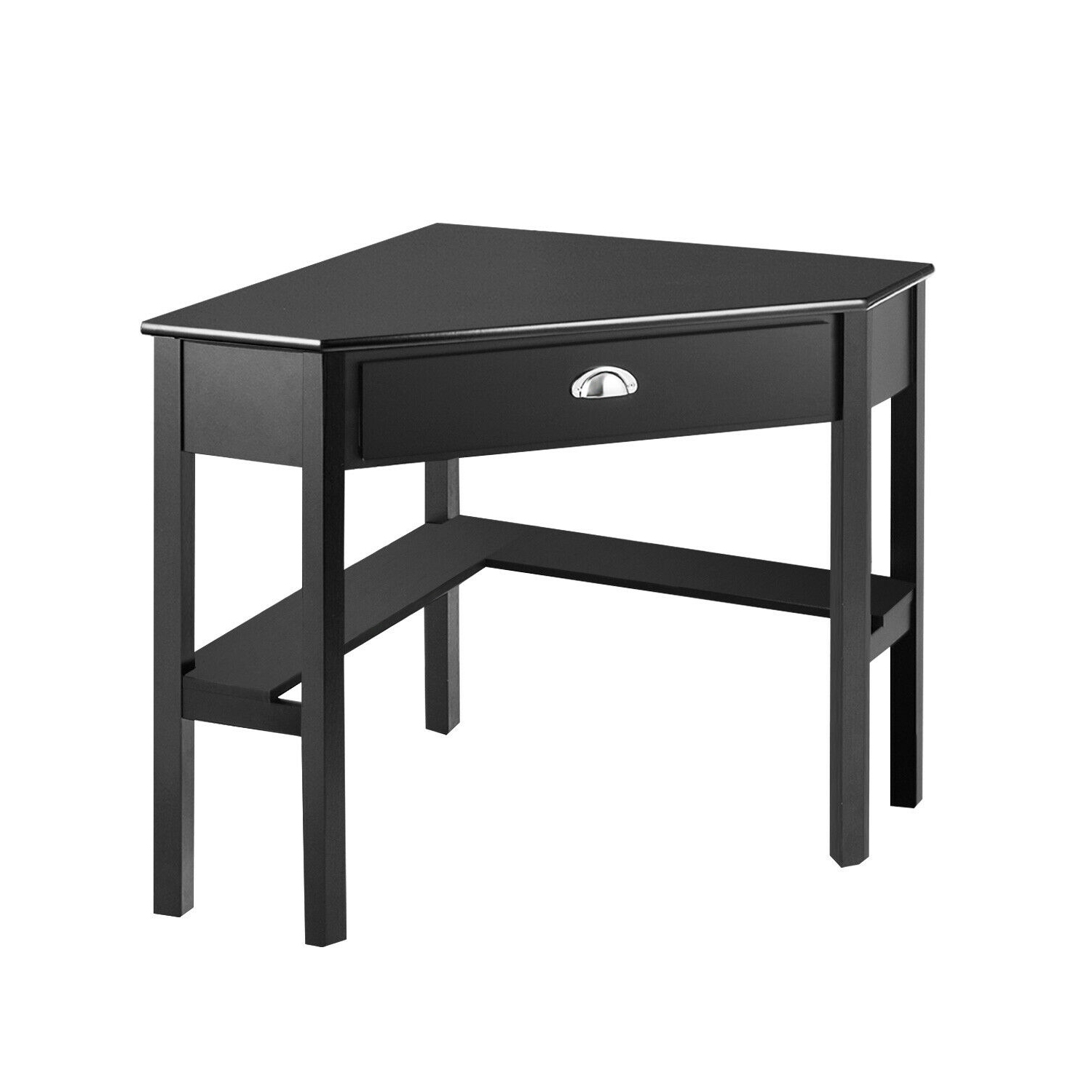 Costway Triangle Computer Desk Corner Office Desk Laptop Table w/ Drawer Shelves Rustic