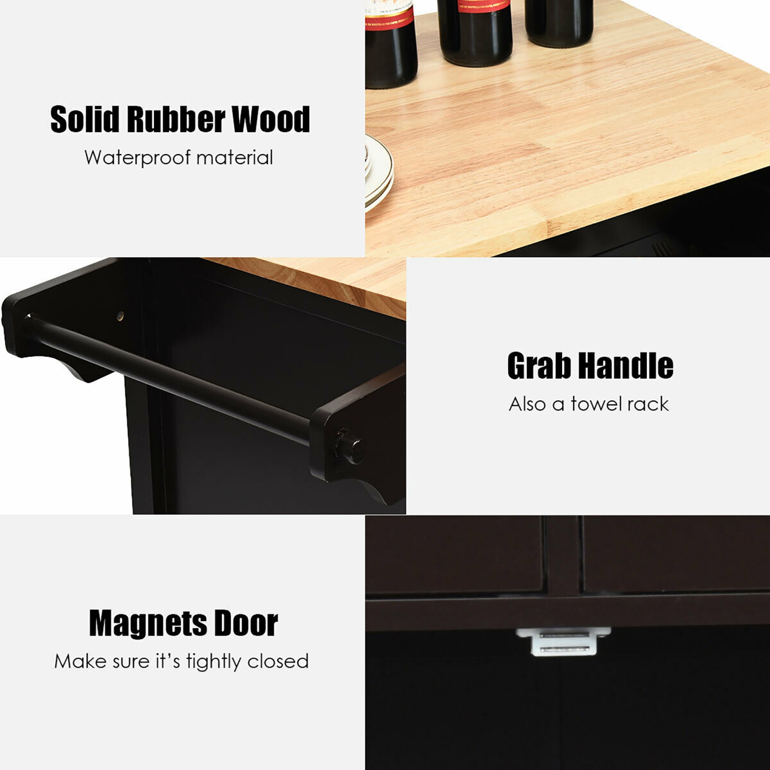 Costway Modern Rolling Kitchen Cart Island Wood Top Storage Trolley Cabinet Utility