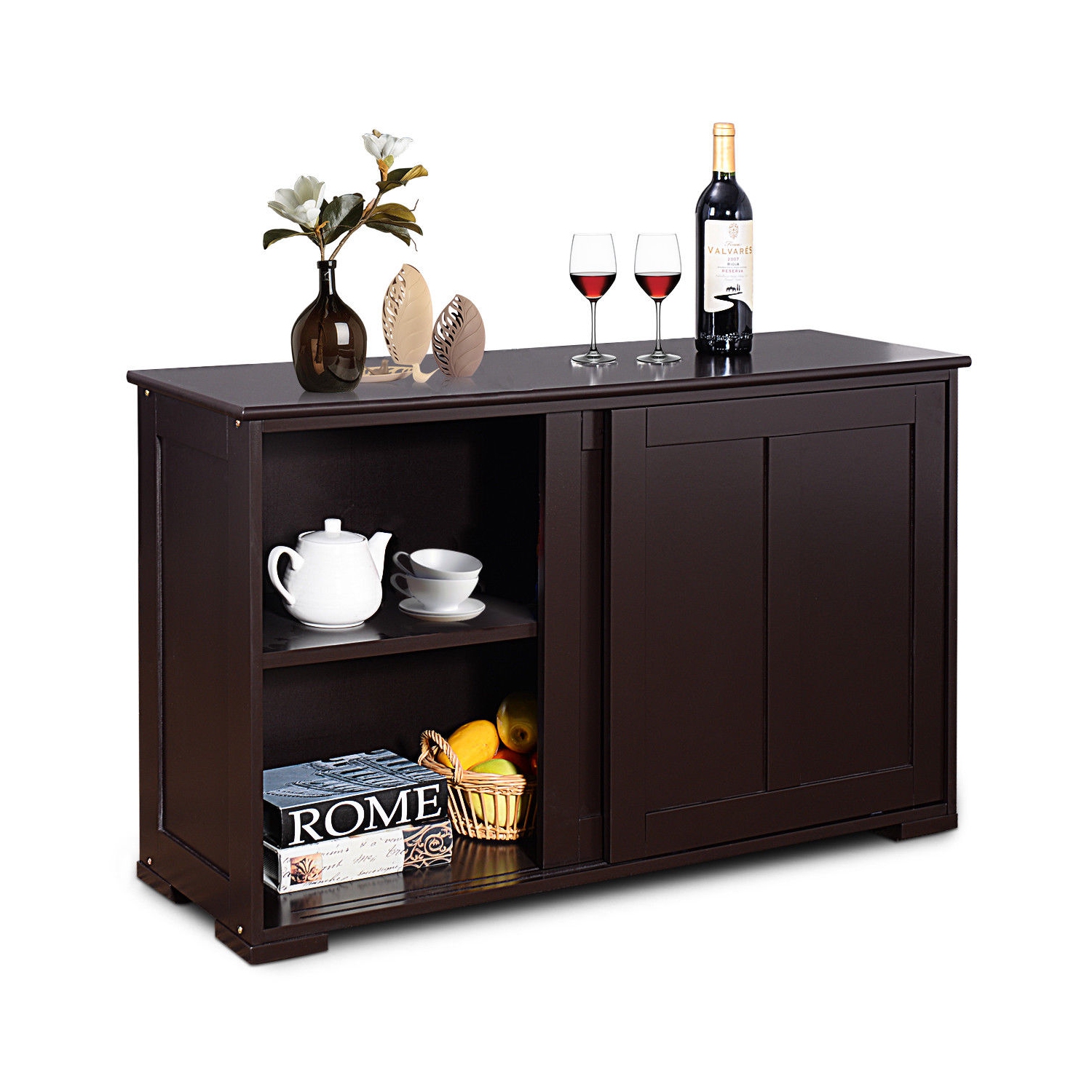 Costway Kitchen Storage Cabinet Sideboard Buffet Cupboard Wood Sliding Door Pantry