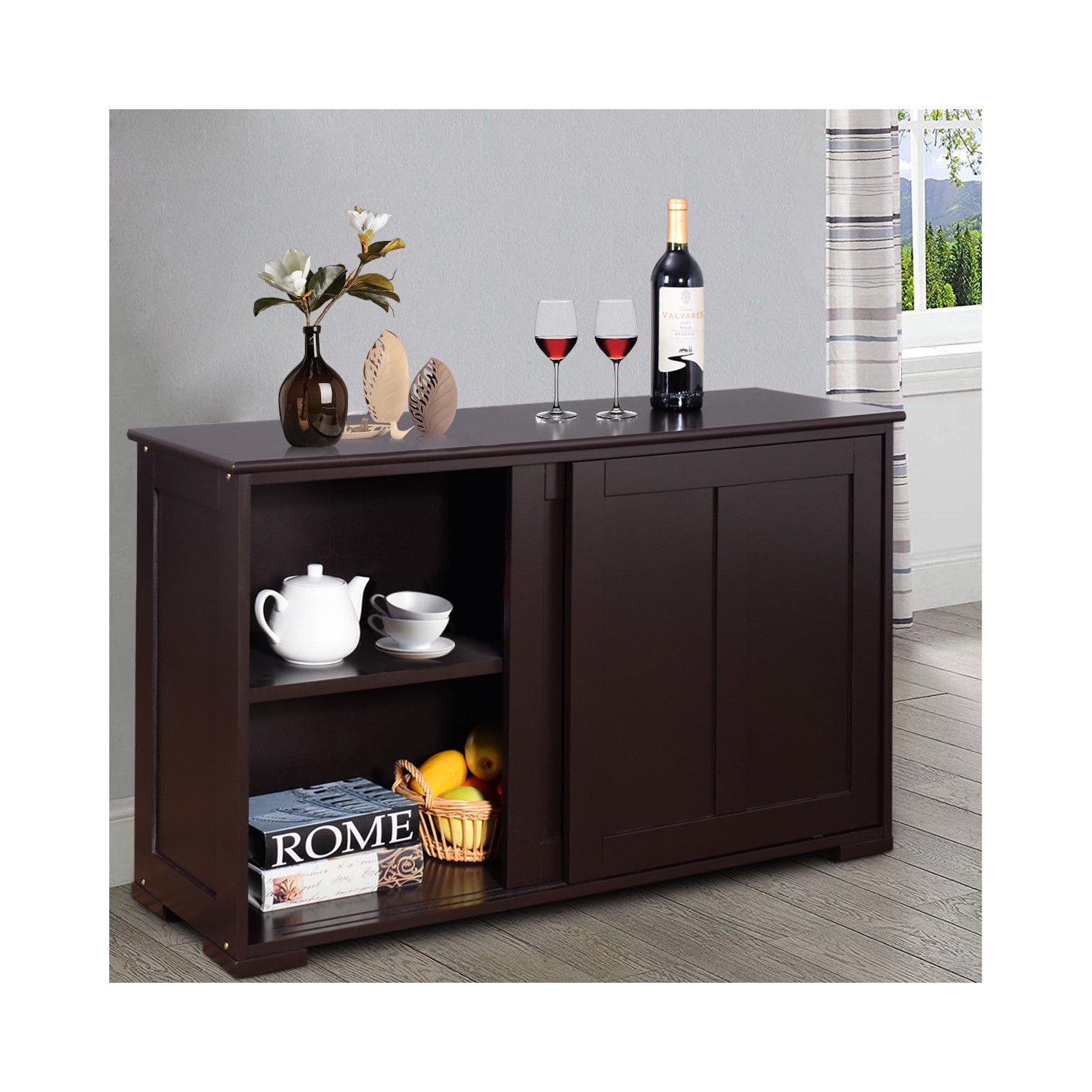 Costway Kitchen Storage Cabinet Sideboard Buffet Cupboard Wood Sliding Door Pantry