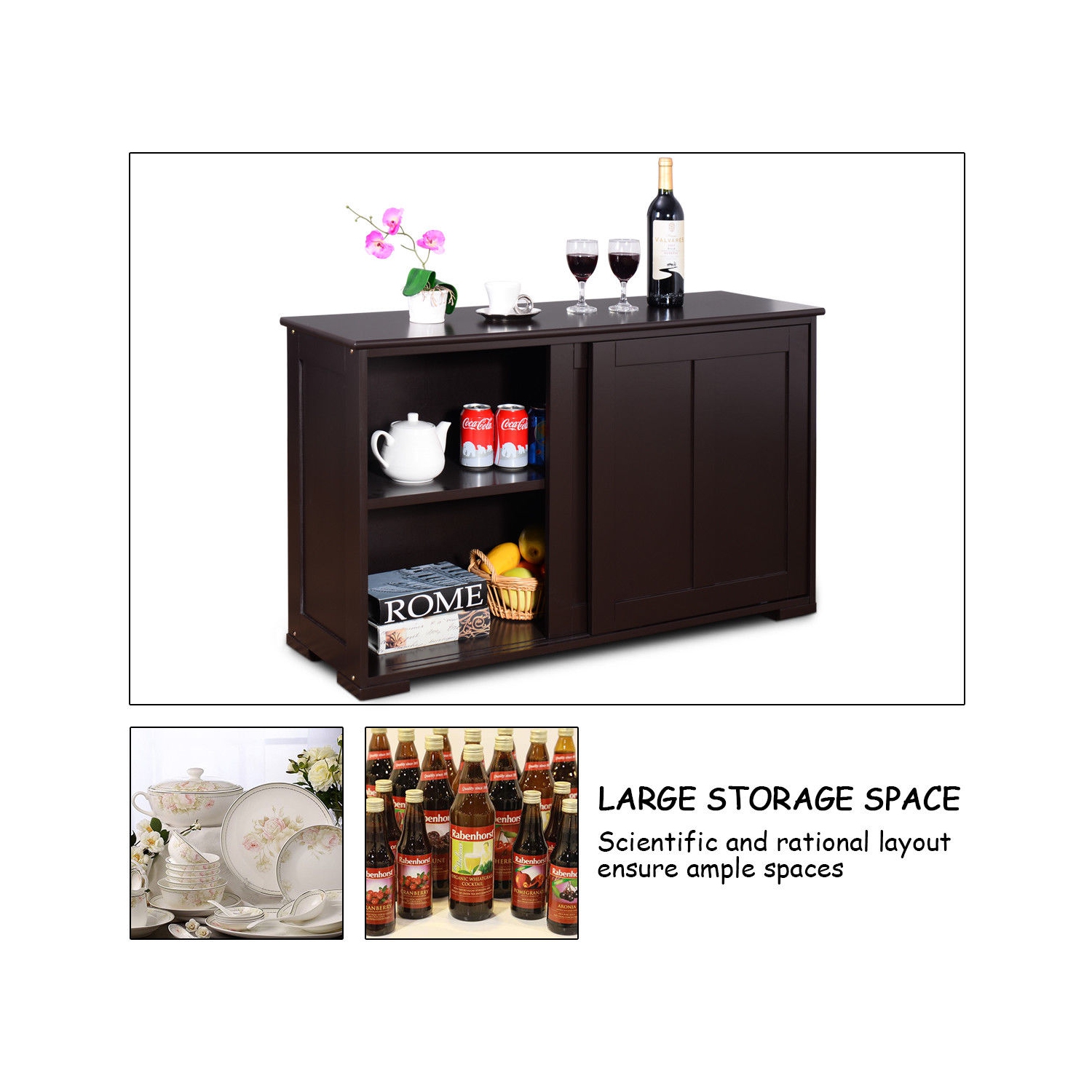 Costway Kitchen Storage Cabinet Sideboard Buffet Cupboard Wood Sliding Door Pantry