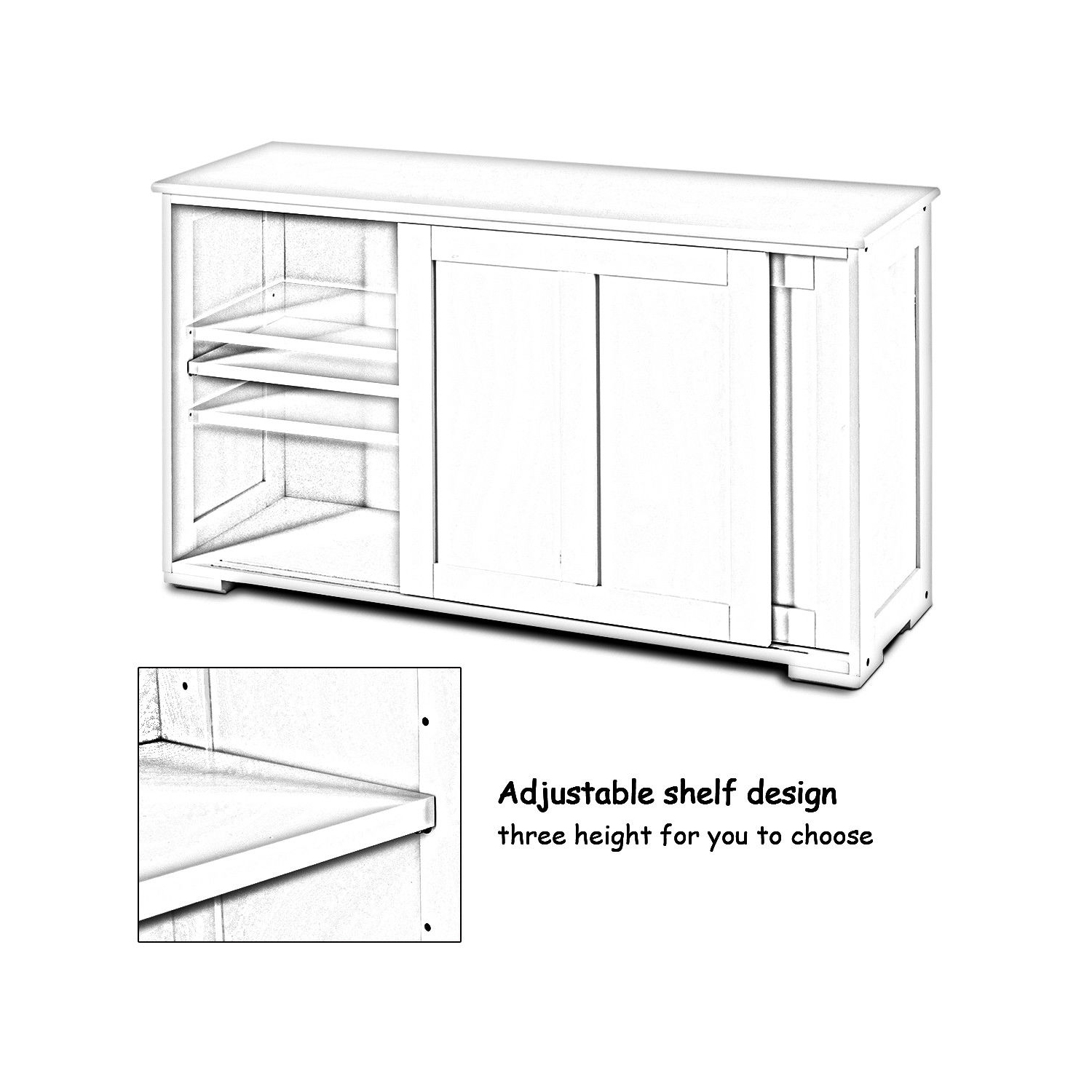 Costway Kitchen Storage Cabinet Sideboard Buffet Cupboard Wood Sliding Door Pantry