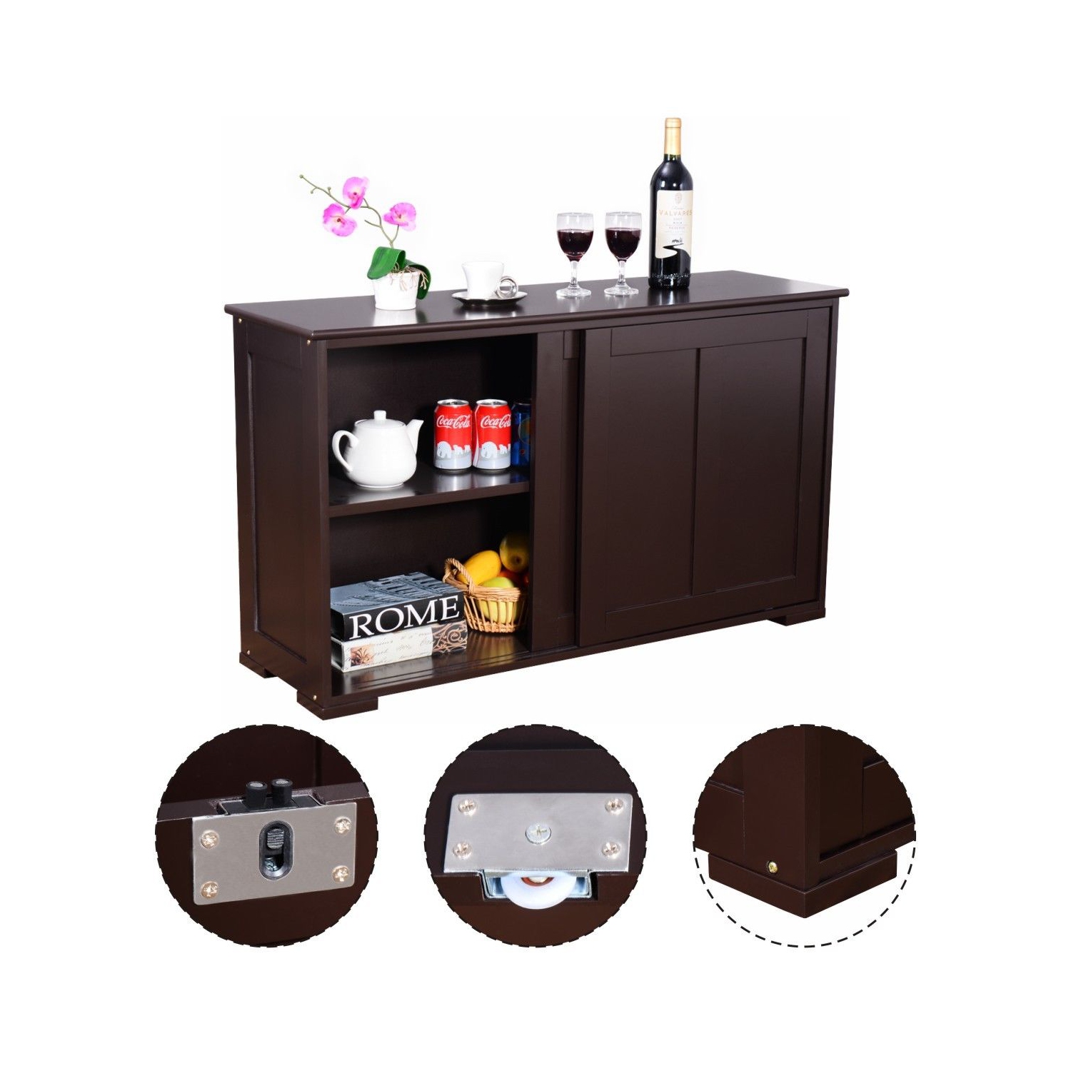 Costway Kitchen Storage Cabinet Sideboard Buffet Cupboard Wood Sliding Door Pantry