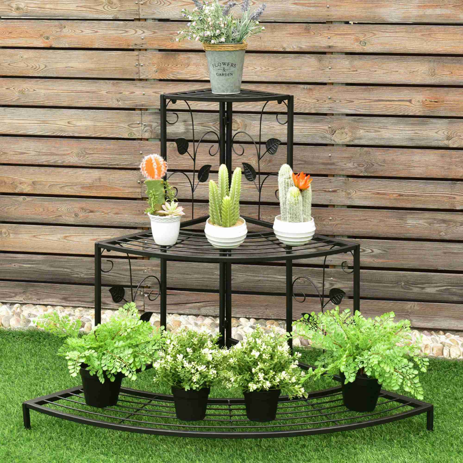 Costway 3 Tier Floral Corner Plant Stand Metal Flower Pot Rack Stair Display Ladder