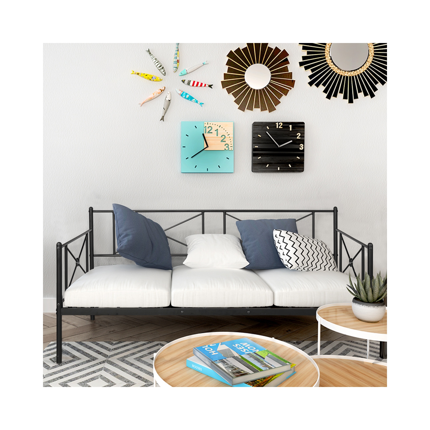 Metal Daybed Twin Bed Frame Stable Steel Slats Platform Base Bed Sofa LivingRoom