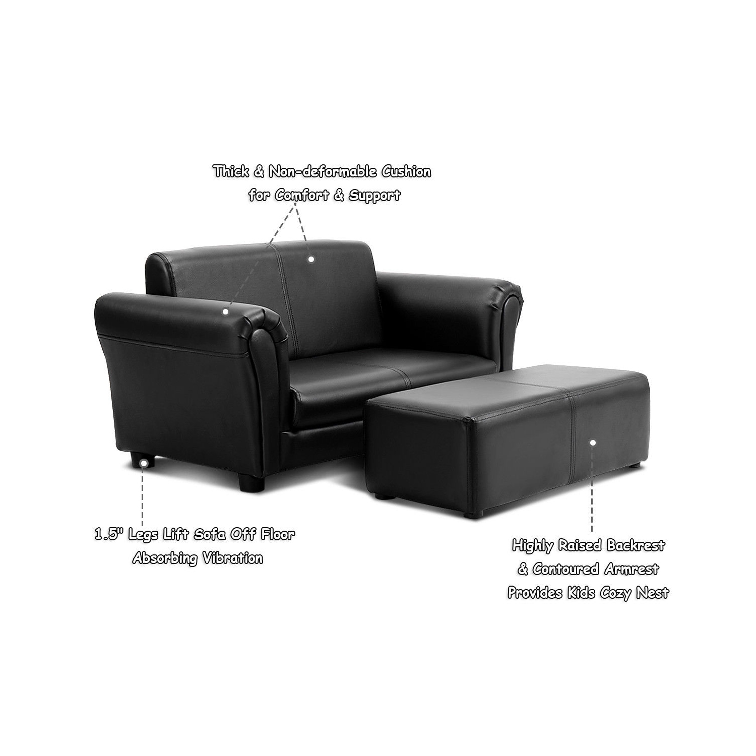 Costway Kids Sofa Armrest Chair Couch Lounge W/ Ottoman Black