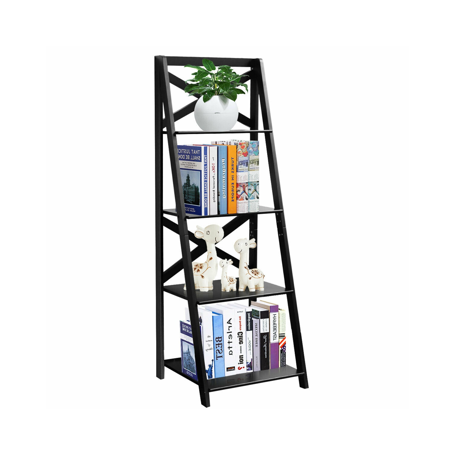 4 Tier Ladder Shelf Bookshelf Bookcase Storage Display Leaning Home Office Decor Best Buy Canada