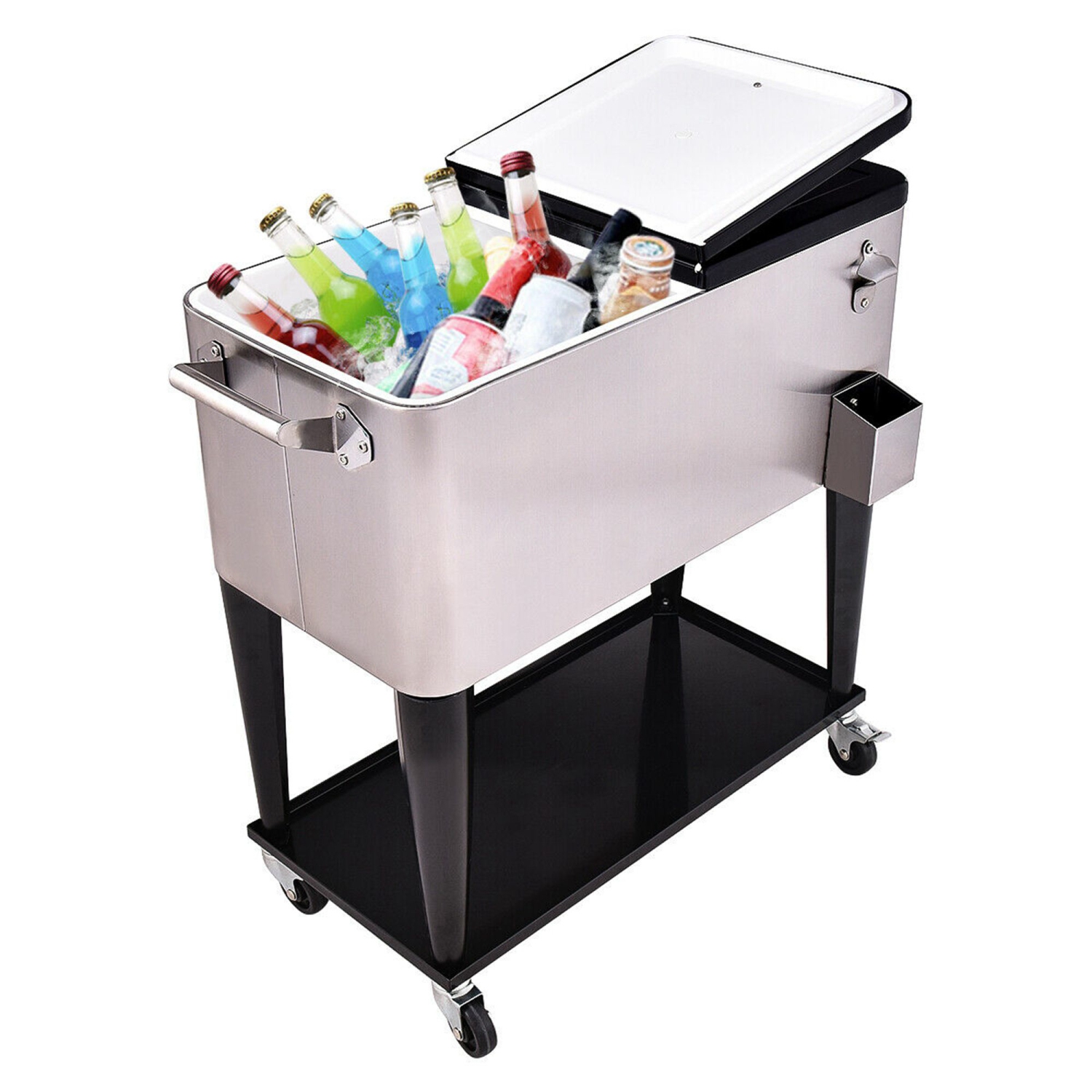 Costway Patio Cooler Rolling Ice Beverage Chest Stainless Steel Pool Outdoor 80 Quart