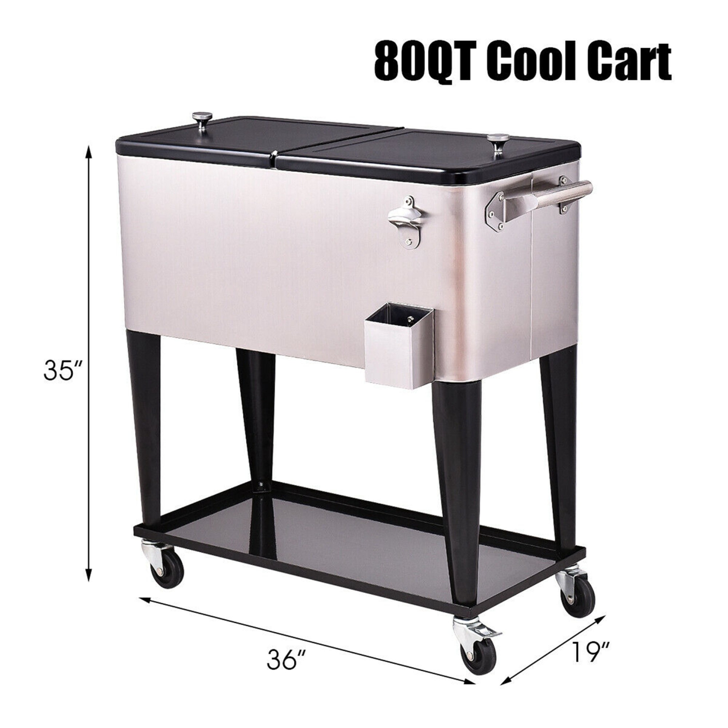 Costway Patio Cooler Rolling Ice Beverage Chest Stainless Steel Pool Outdoor 80 Quart