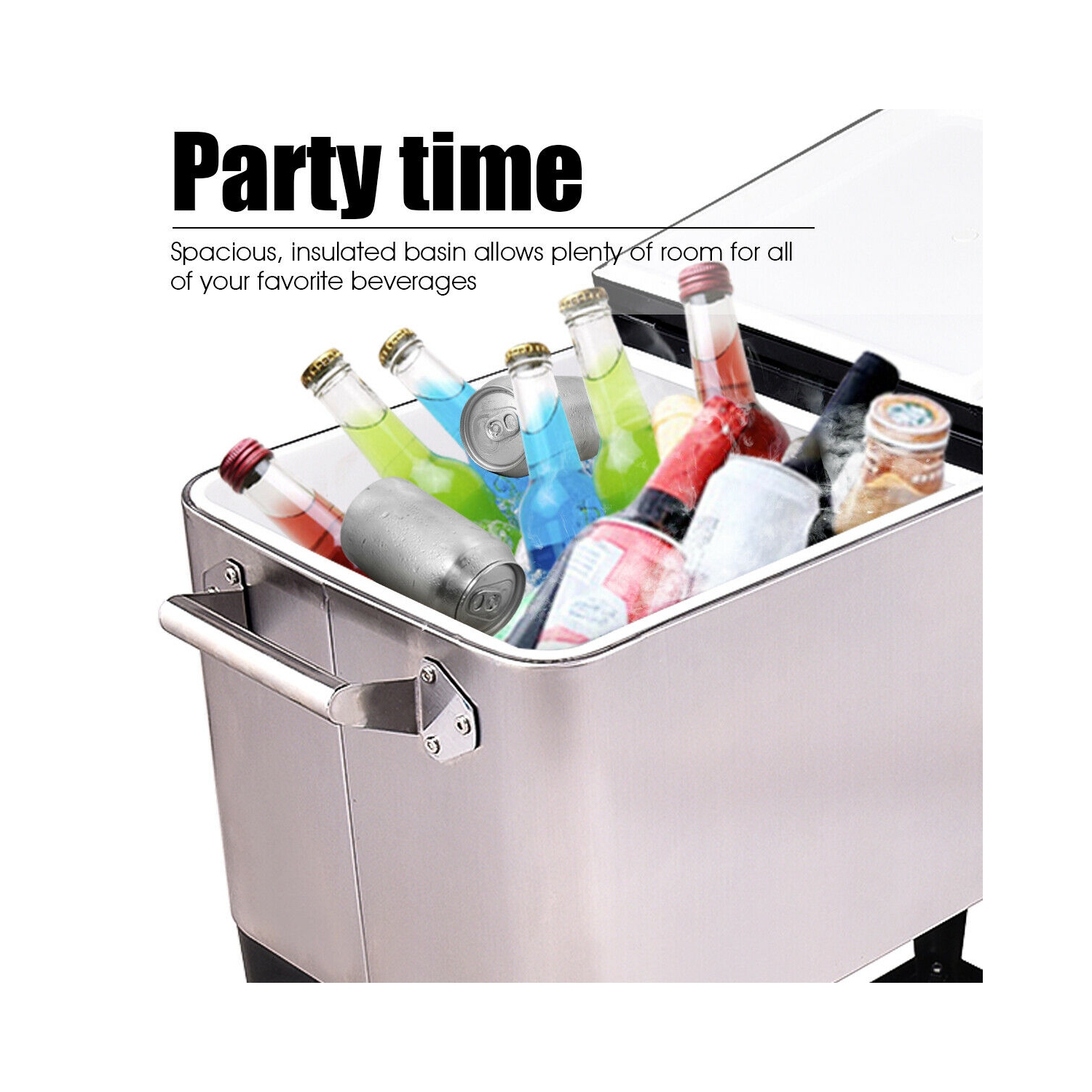 Costway Patio Cooler Rolling Ice Beverage Chest Stainless Steel Pool Outdoor 80 Quart