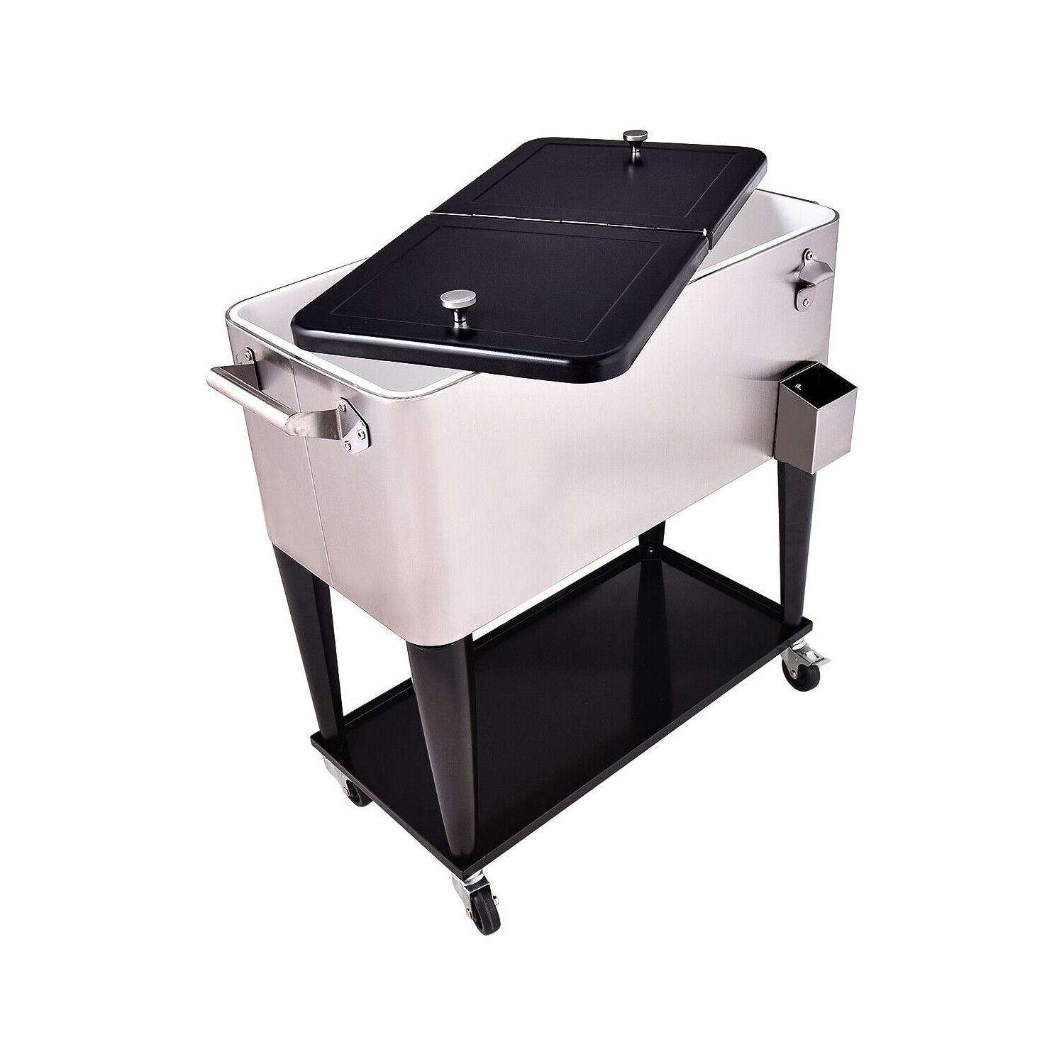 Costway Patio Cooler Rolling Ice Beverage Chest Stainless Steel Pool Outdoor 80 Quart