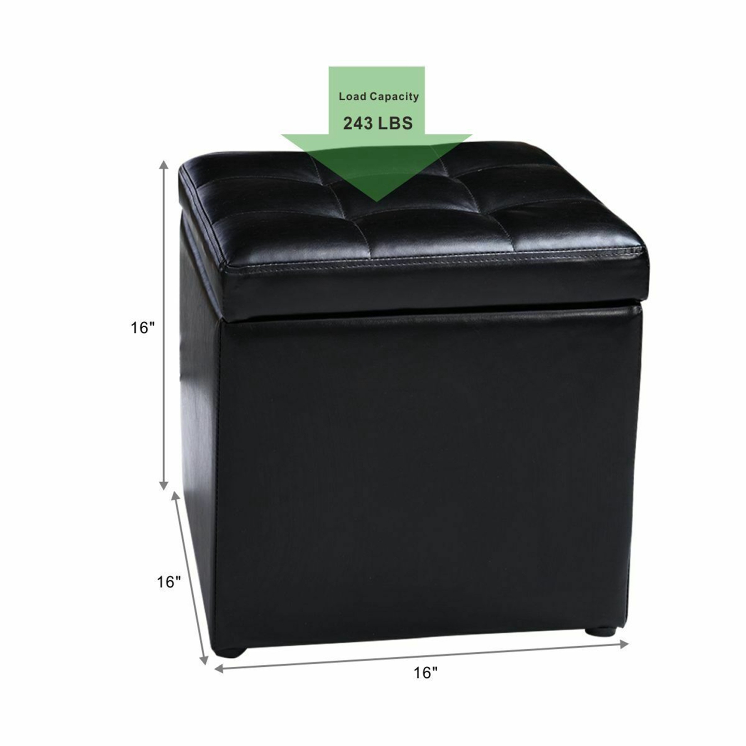 Costway Cube Ottoman Pouffe Storage Box Lounge Seat Footstools w/ Hinge Top black