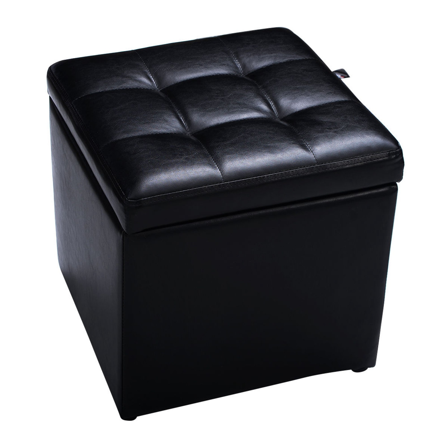 Costway Cube Ottoman Pouffe Storage Box Lounge Seat Footstools w/ Hinge Top black