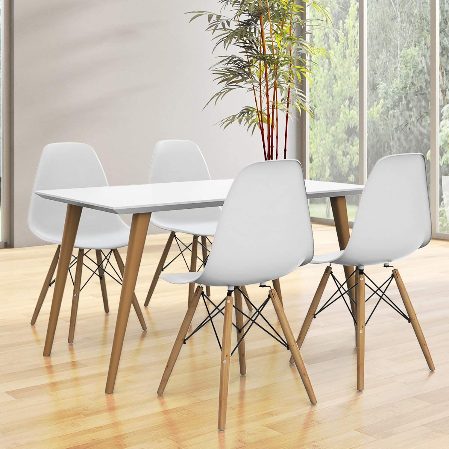 Costway Set of 4 Mid Century Modern Style Dining Side Chair Wood Leg