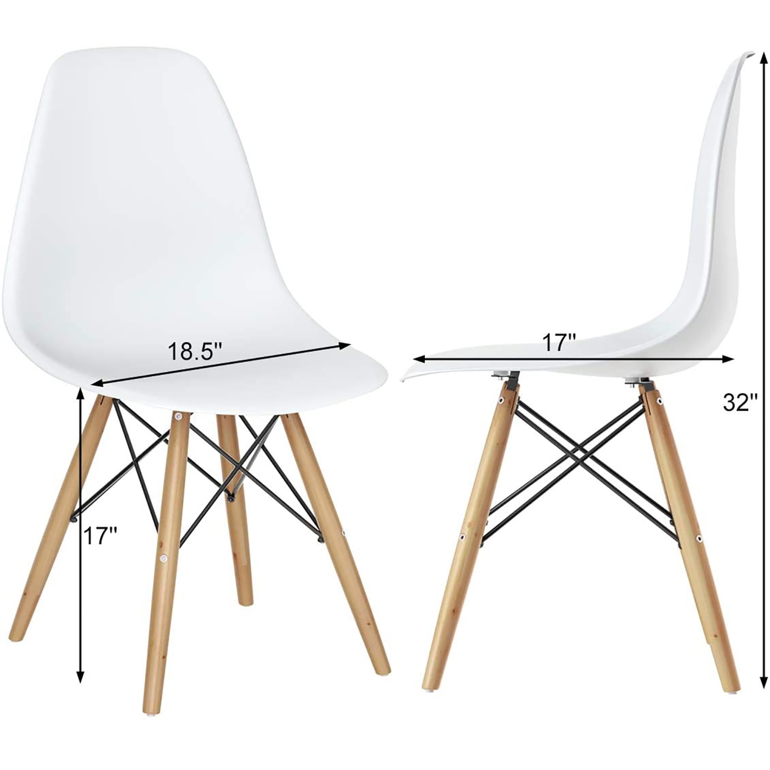 Costway Set of 4 Mid Century Modern Style Dining Side Chair Wood Leg