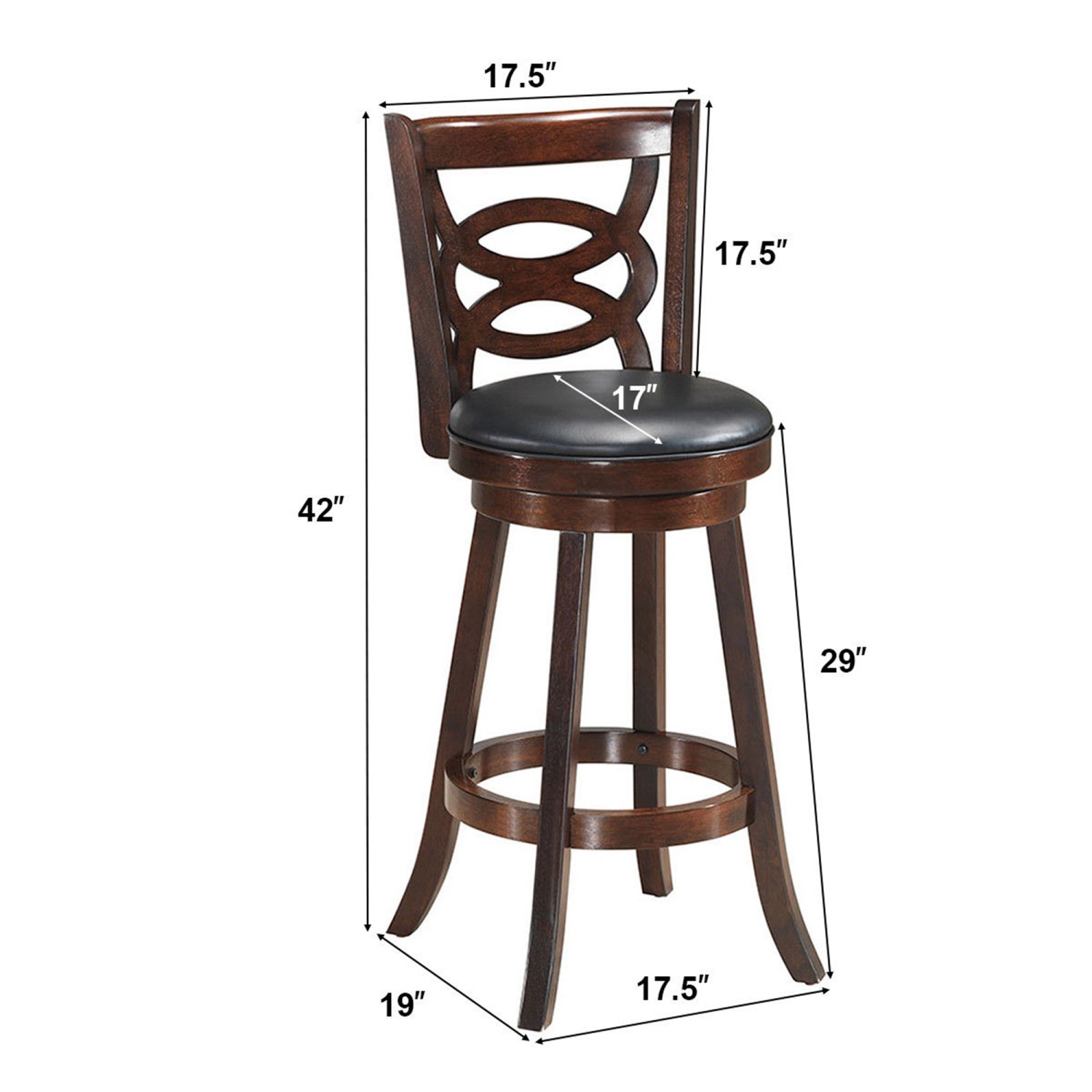 Costway Swivel Stool 29'' Bar Height Upholstered Seat Dining Chair Home Kitchen Espresso
