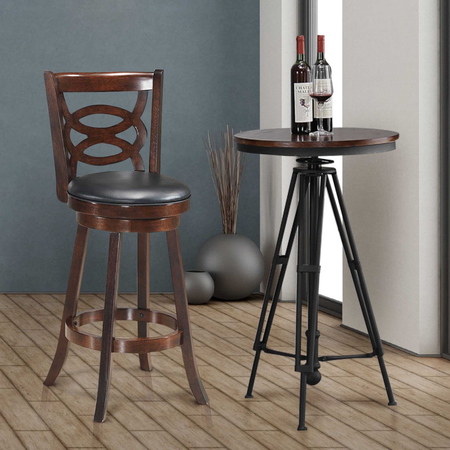 Costway Swivel Stool 29'' Bar Height Upholstered Seat Dining Chair Home Kitchen Espresso