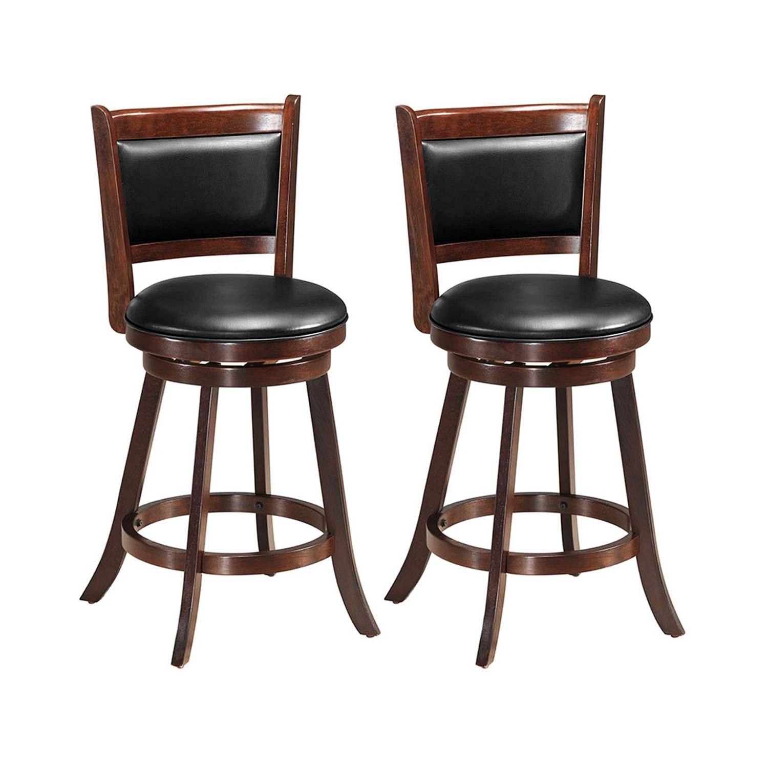 Costway Set of 2 24" Swivel Counter Stool Wooden Dining Chair Upholstered Seat Espresso