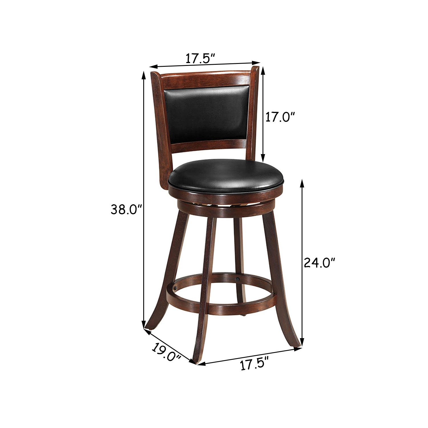 Costway Set of 2 24" Swivel Counter Stool Wooden Dining Chair Upholstered Seat Espresso