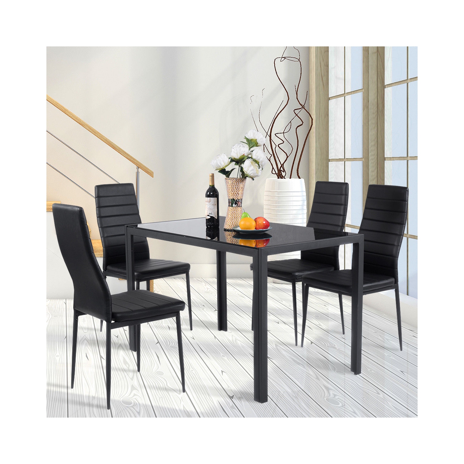 COSTWAY Ensemble de Table à Manger de 5 Pièces, Table en Métal et 4 Chaises pour Déjeuner, Diner