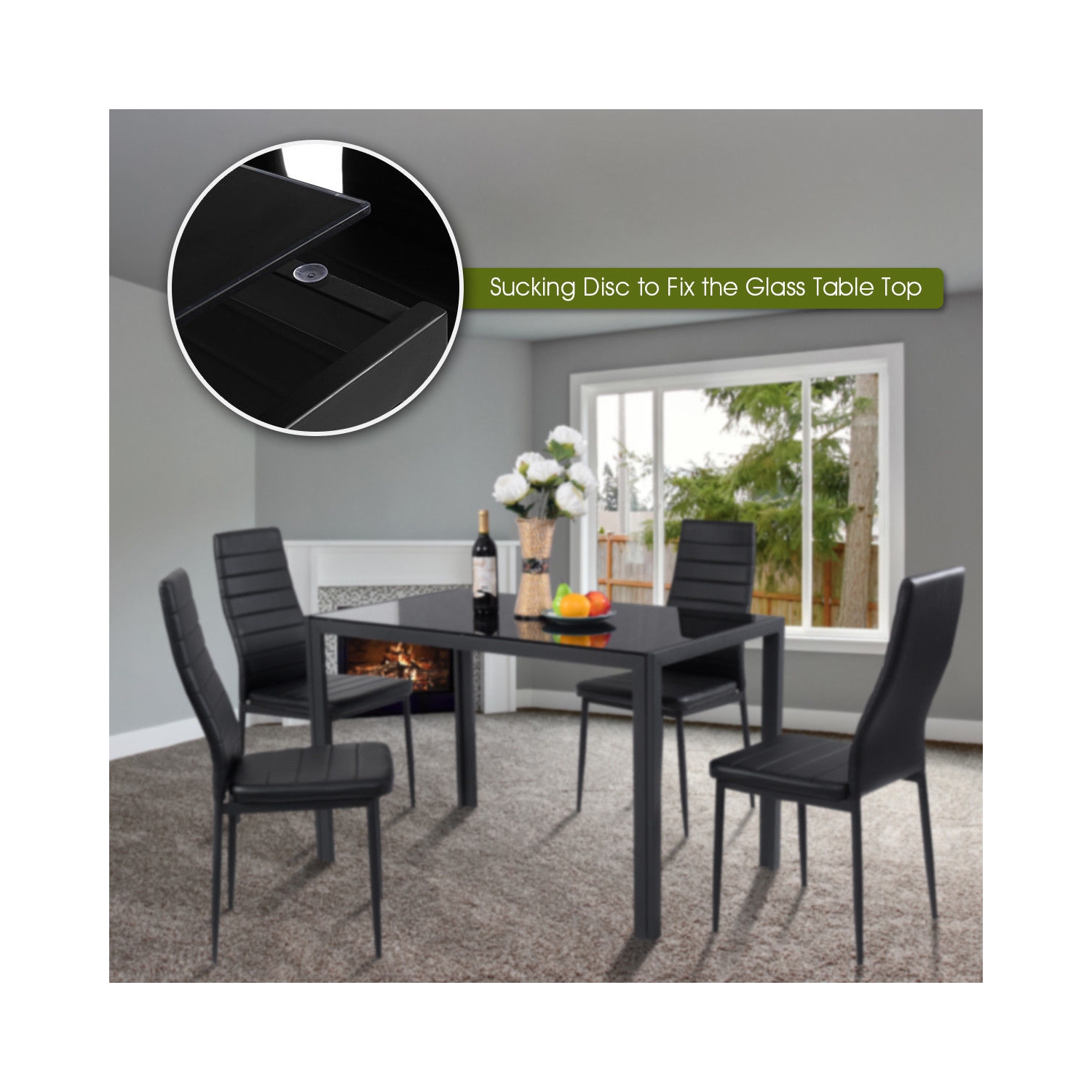 COSTWAY Ensemble de Table à Manger de 5 Pièces, Table en Métal et 4 Chaises pour Déjeuner, Diner