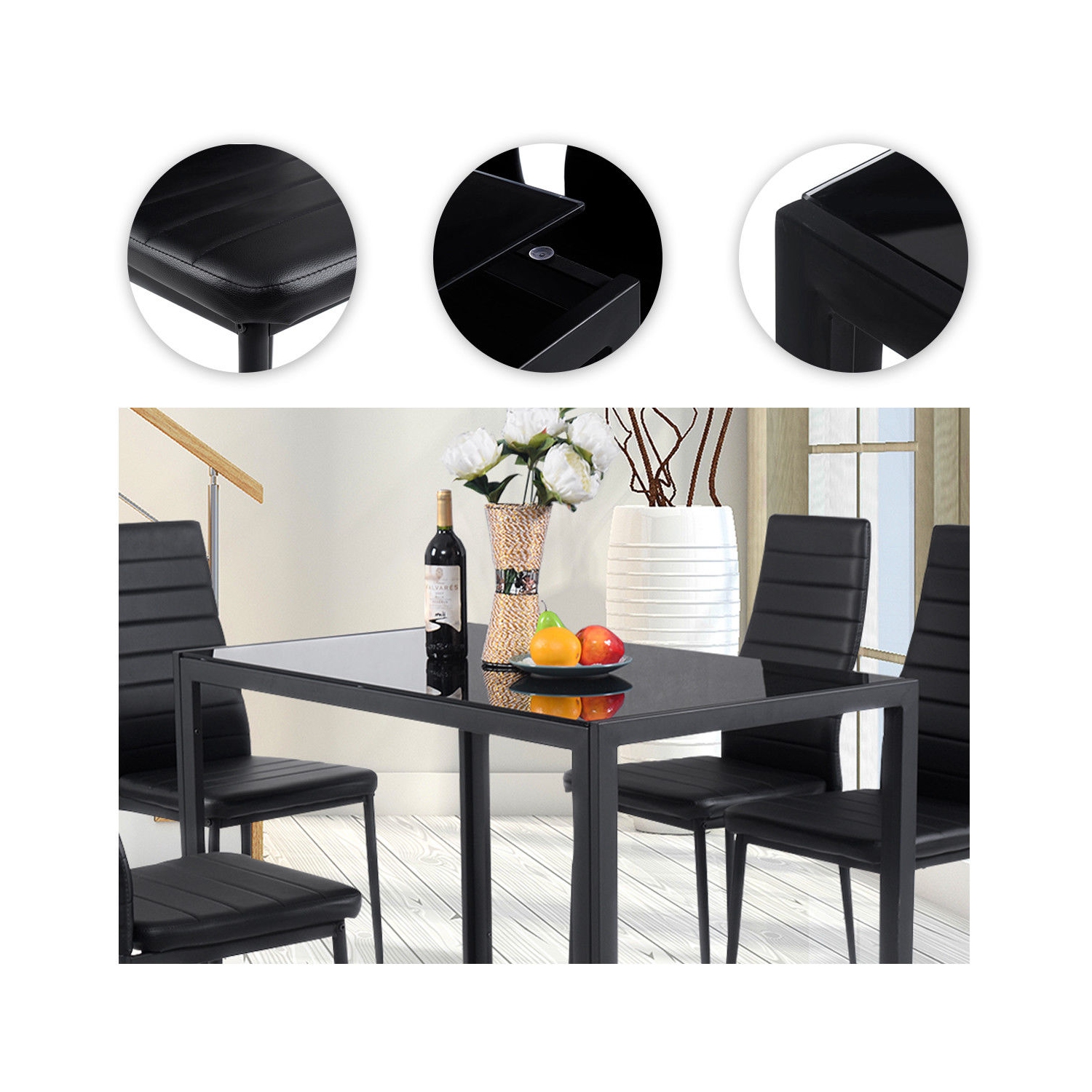 COSTWAY Ensemble de Table à Manger de 5 Pièces, Table en Métal et 4 Chaises pour Déjeuner, Diner