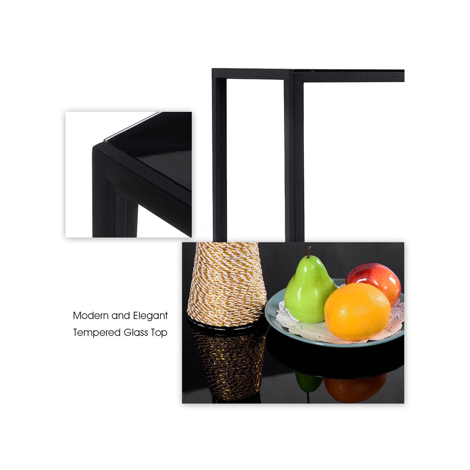 COSTWAY Ensemble de Table à Manger de 5 Pièces, Table en Métal et 4 Chaises pour Déjeuner, Diner