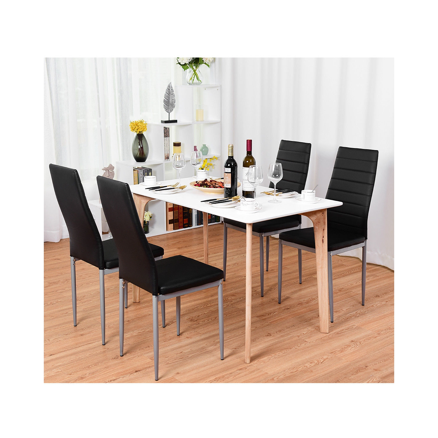 Chaise en similicuir blanc Costway – Lot de 4