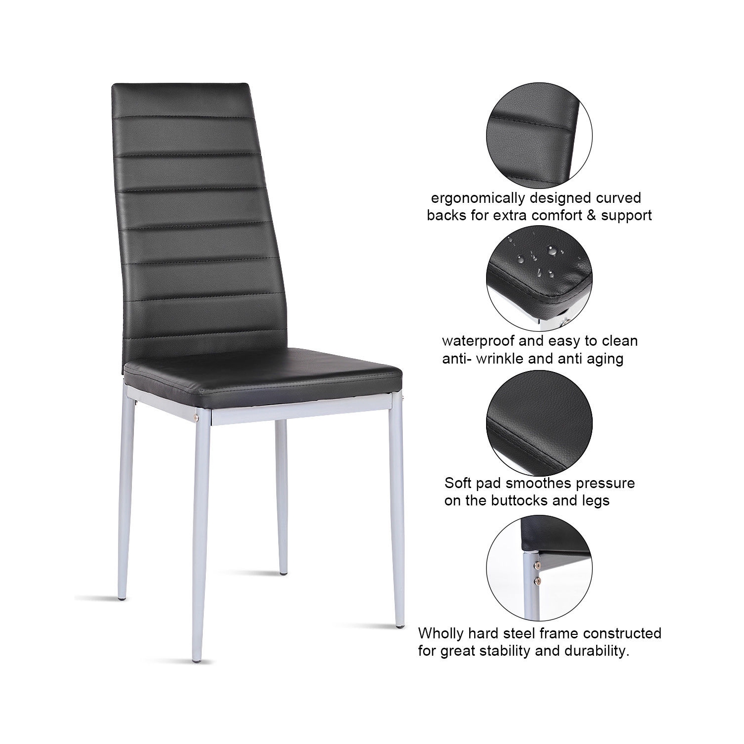 Chaise en similicuir blanc Costway – Lot de 4