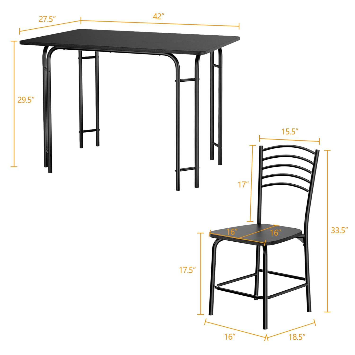Costway 5 Pcs Modern Dining Table Set 4 Chairs Steel Frame Home Kitchen Furniture Black