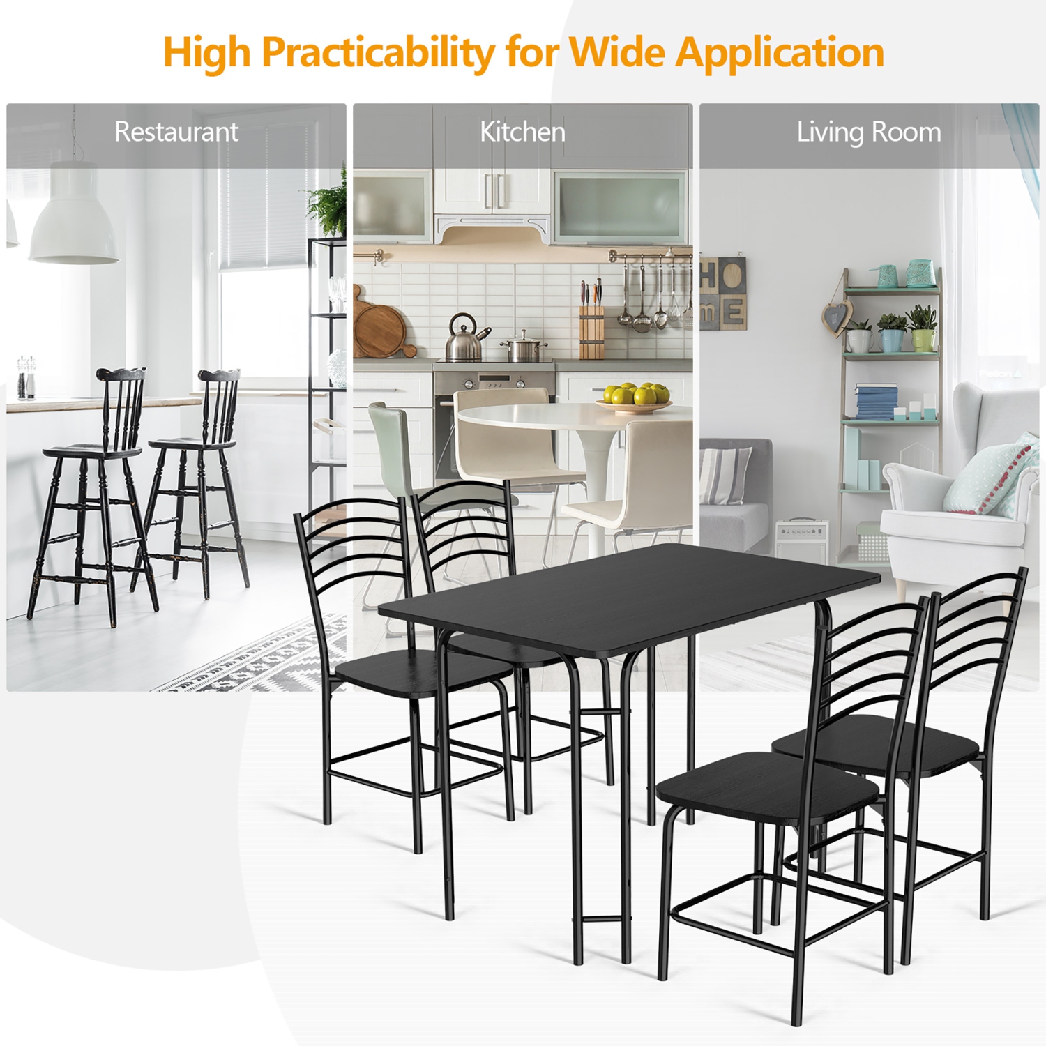 Costway 5 Pcs Modern Dining Table Set 4 Chairs Steel Frame Home Kitchen Furniture Black