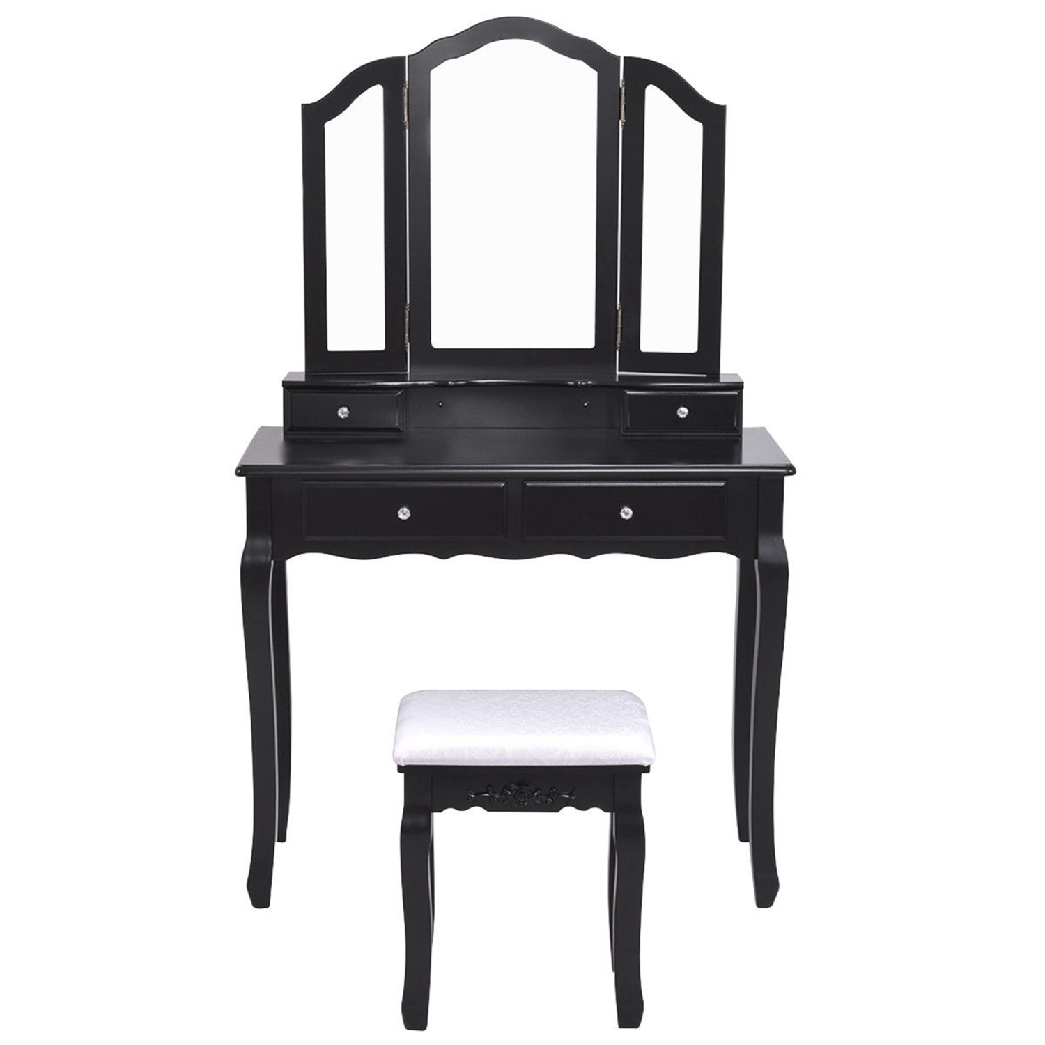 Maquillage Coiffeuse Vanité Ensemble Tri Miroir pliant avec tabouret Noir