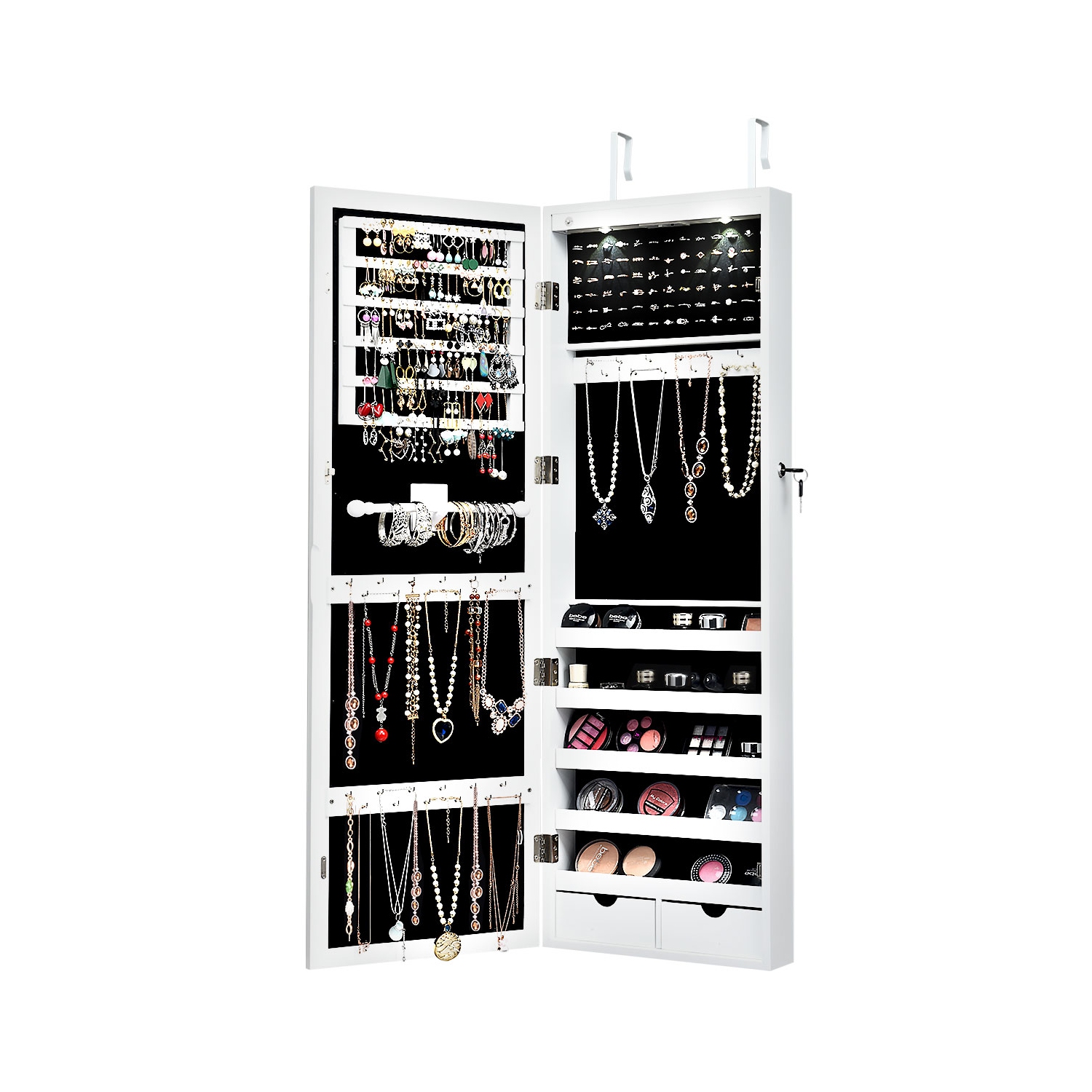Armoire à bijoux avec miroir de Costway, miroir transparent pleine longueur et crochets à lumières DEL internes