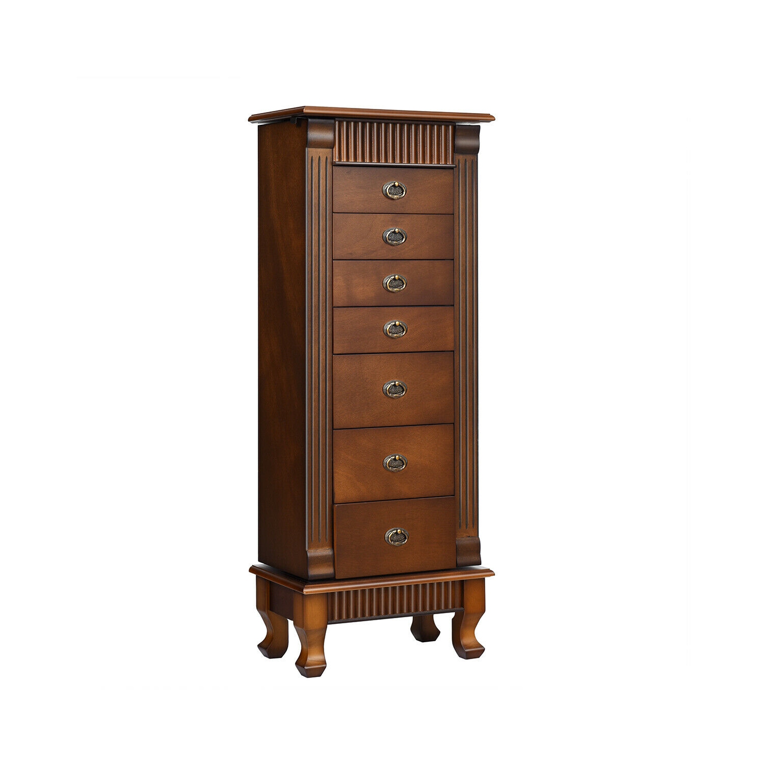 Costway Jewelry Cabinet Armoire Box Storage Chest Stand Organizer Necklace Wood