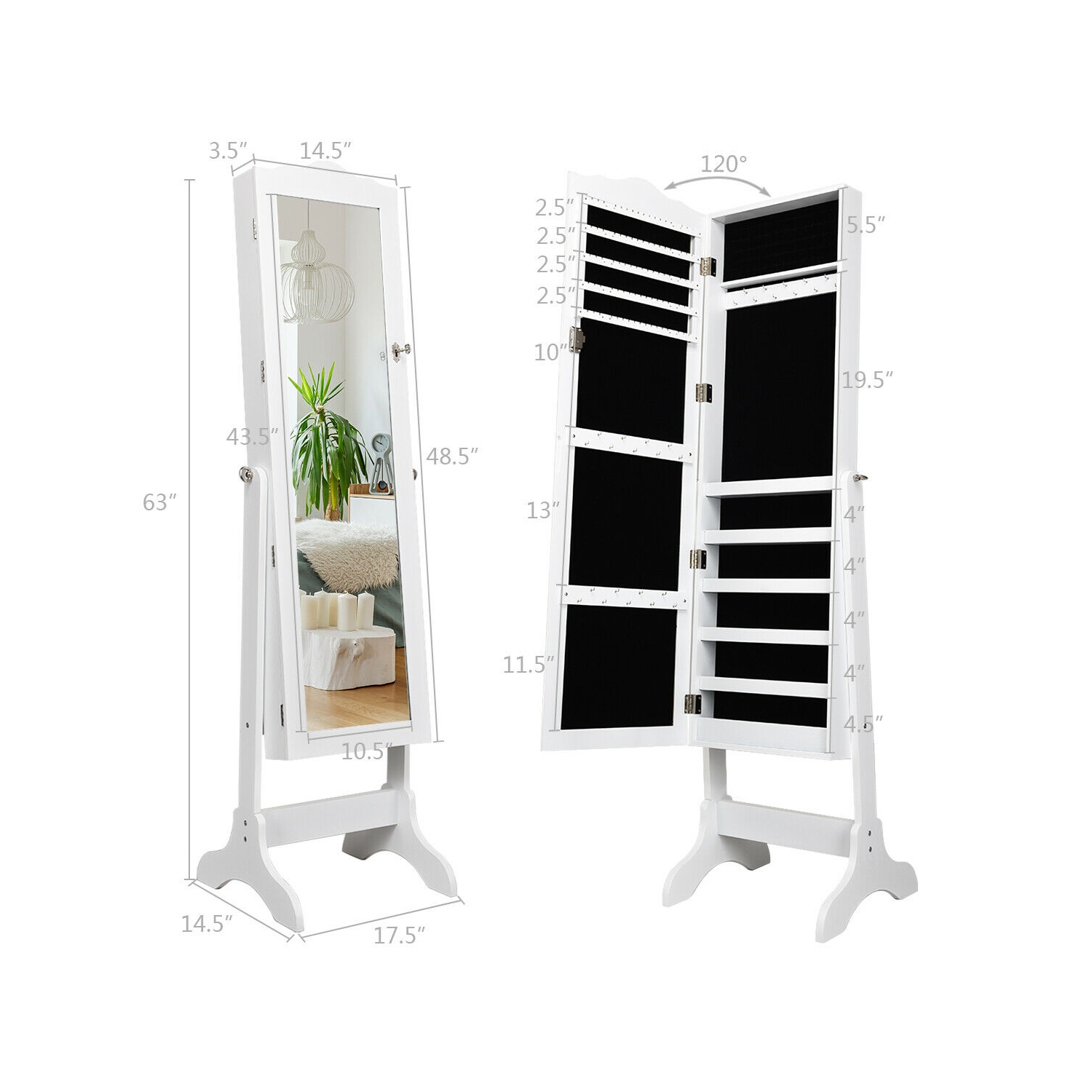 Miroir avec coffre à bijoux intégré Costway