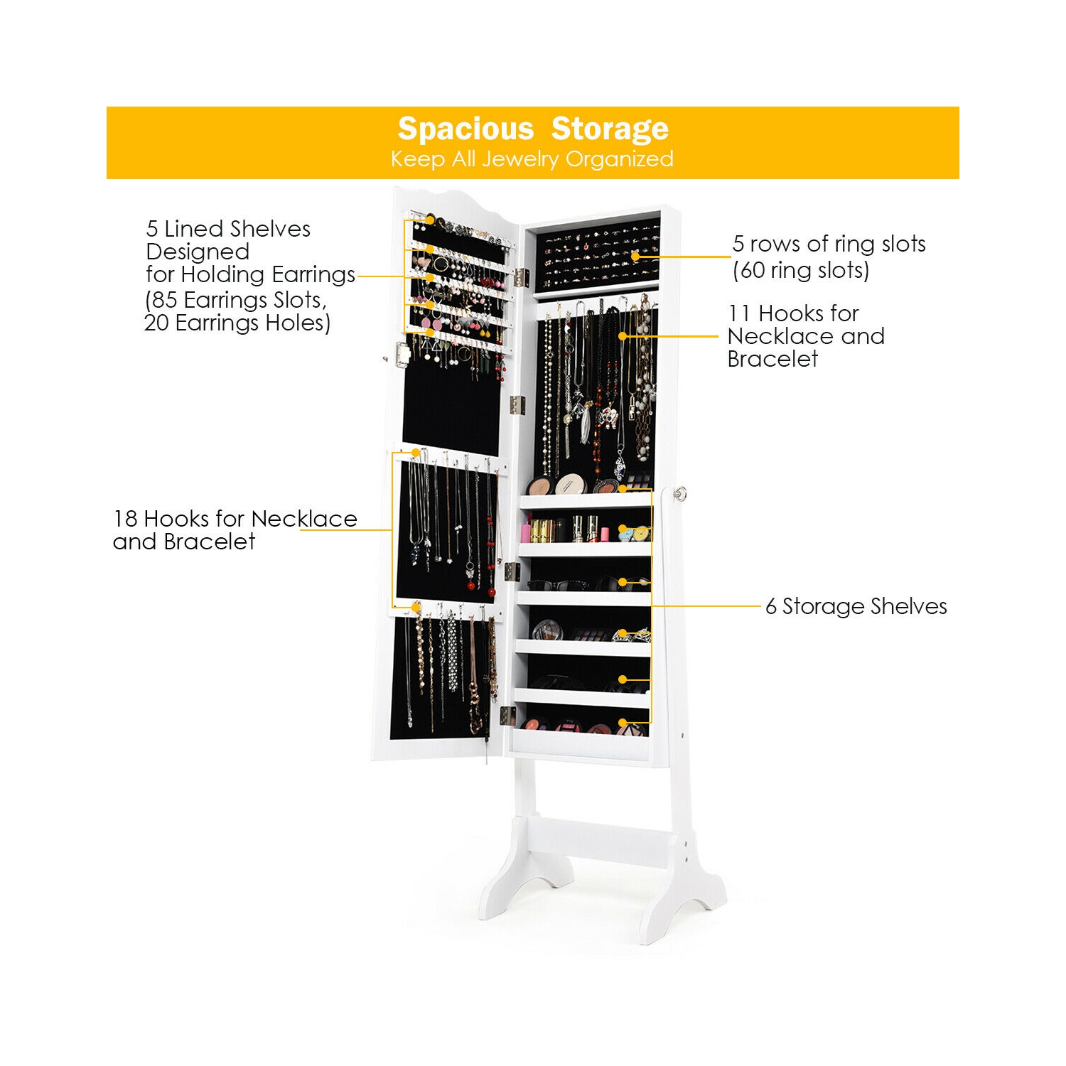 Miroir avec coffre à bijoux intégré Costway