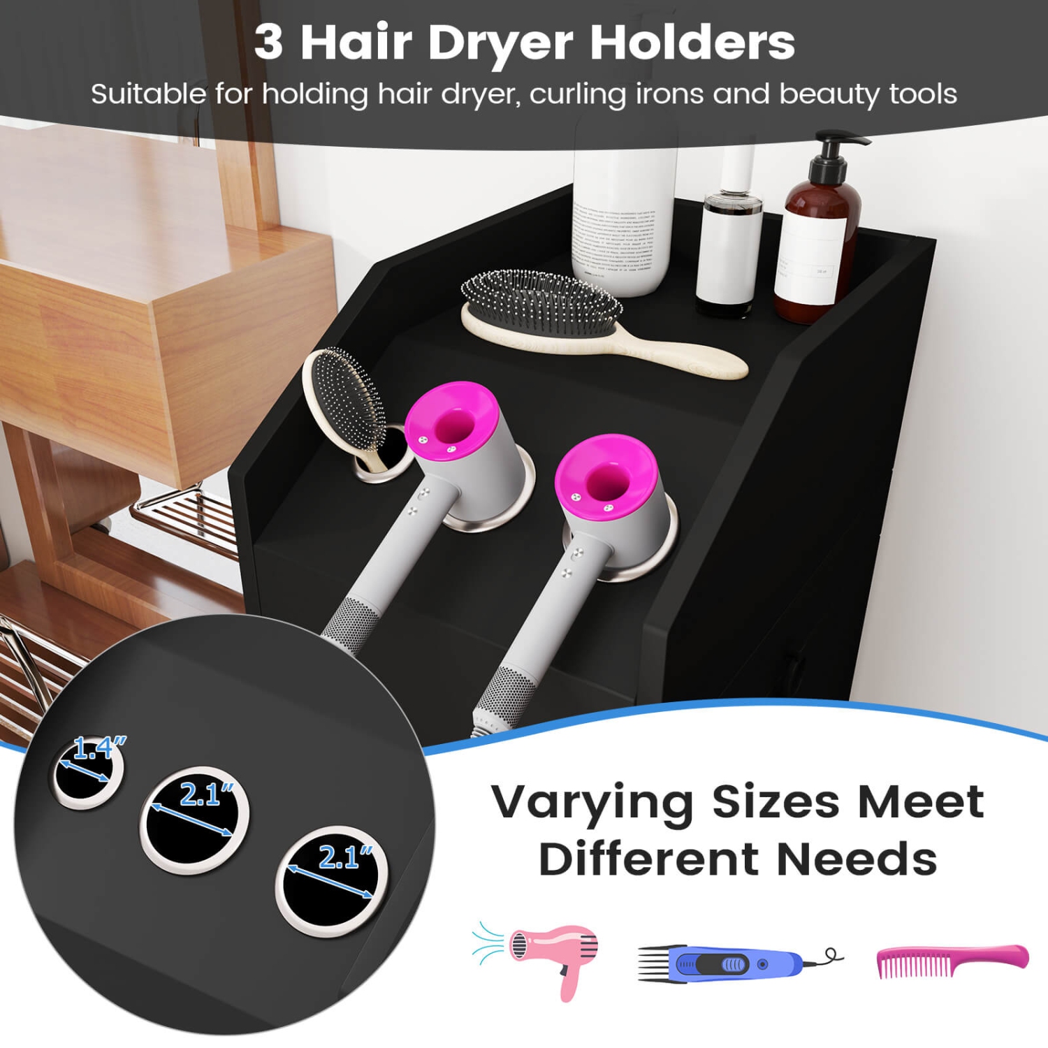 Chariot à roulettes pour cosmétiques avec plateau latéral à 3 tiroirs Salon de Costway