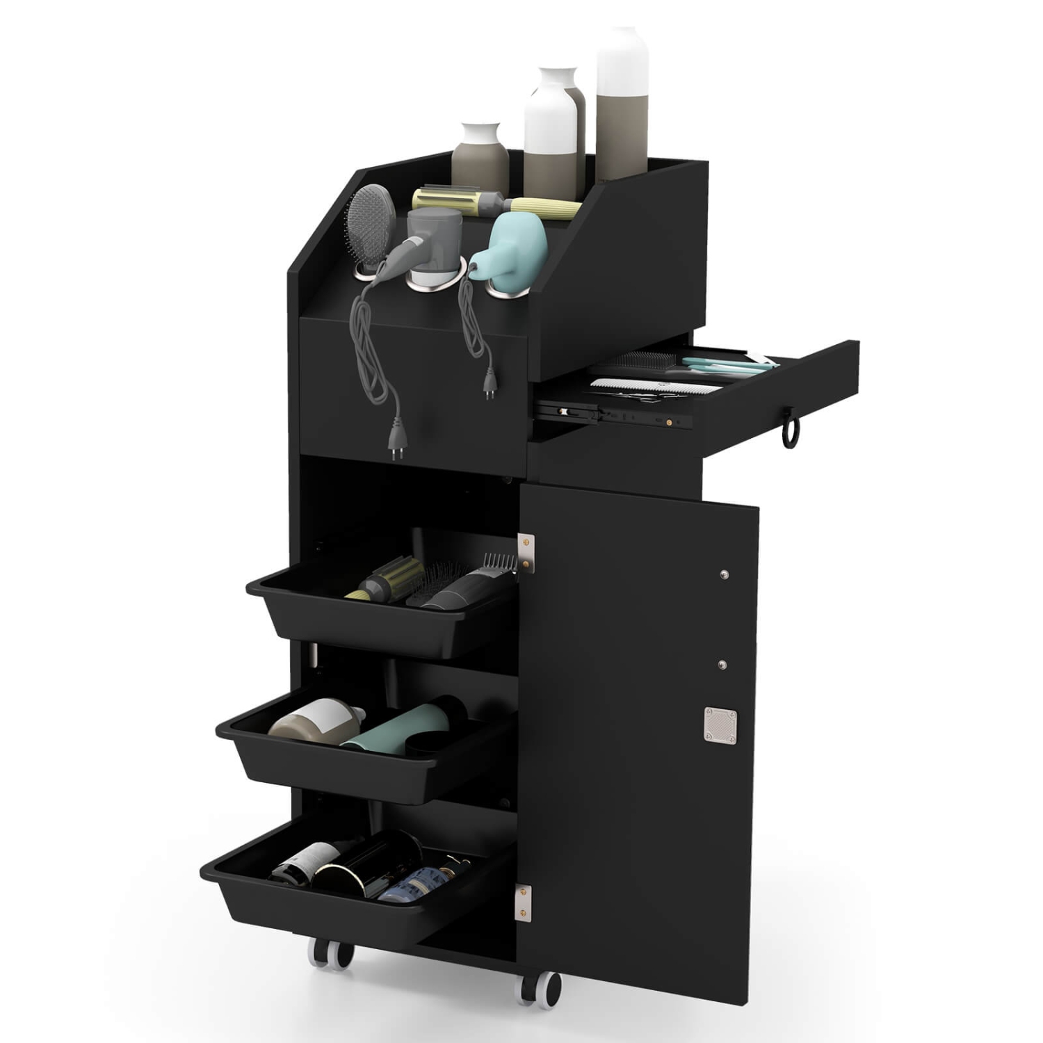 Chariot à roulettes pour cosmétiques avec plateau latéral à 3 tiroirs Salon de Costway