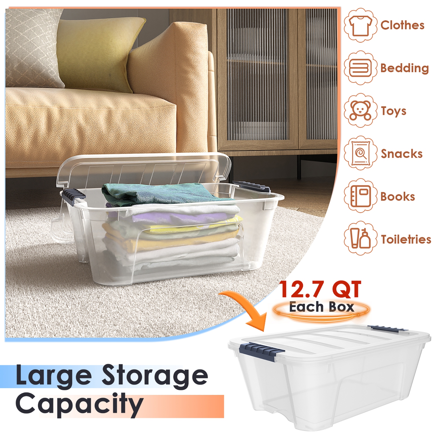 Costway 12 Pack Latch Stack Storage Box Tubs Bins Latches Handles