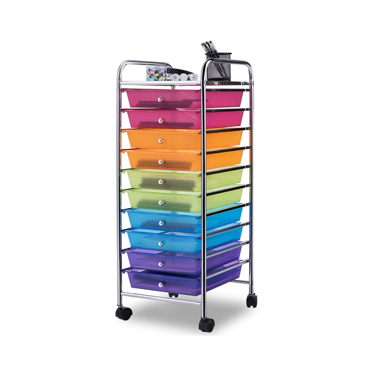 Tour de Rangement 32,5x37x 86CM avec 4 Roulettes Comprend 10 Tiroirs en PP et Fer Tiroir Génial en