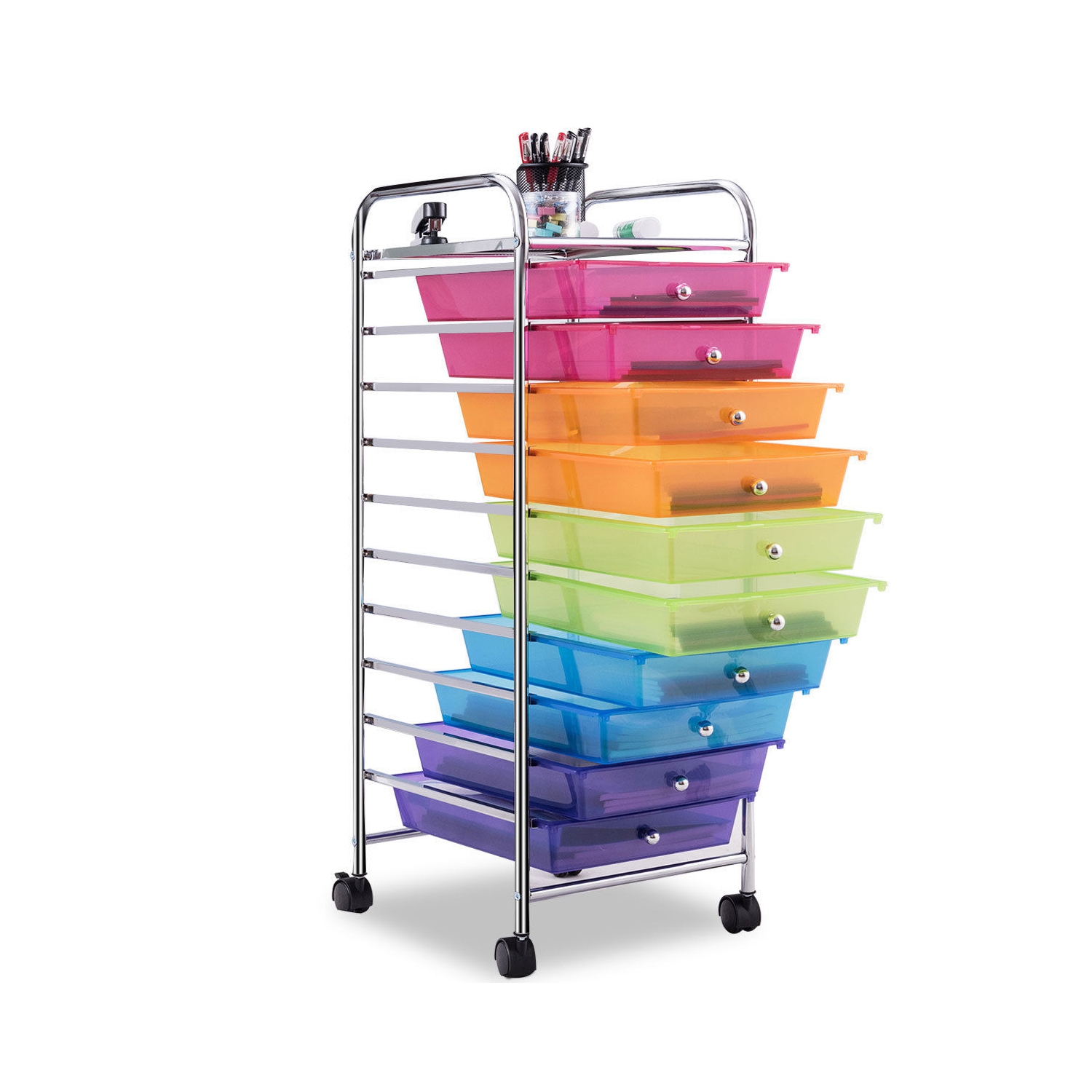 COSTWAY tour de rangement plastique à tiroirs rangement pour bureau  amovibles avec roulettes 32.5 x 37 x 86 cm multi couleur