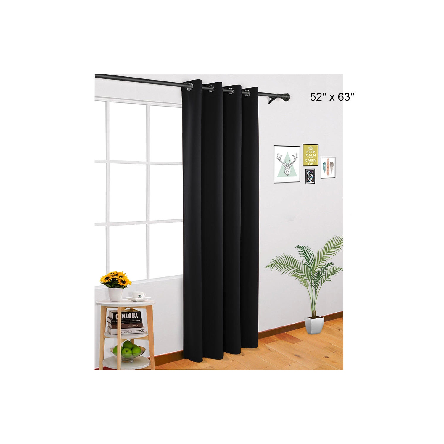 52x63inch Blackout Curtain Window Curtains for Bedroom or Living Room Darkening, Black, 1 Panel