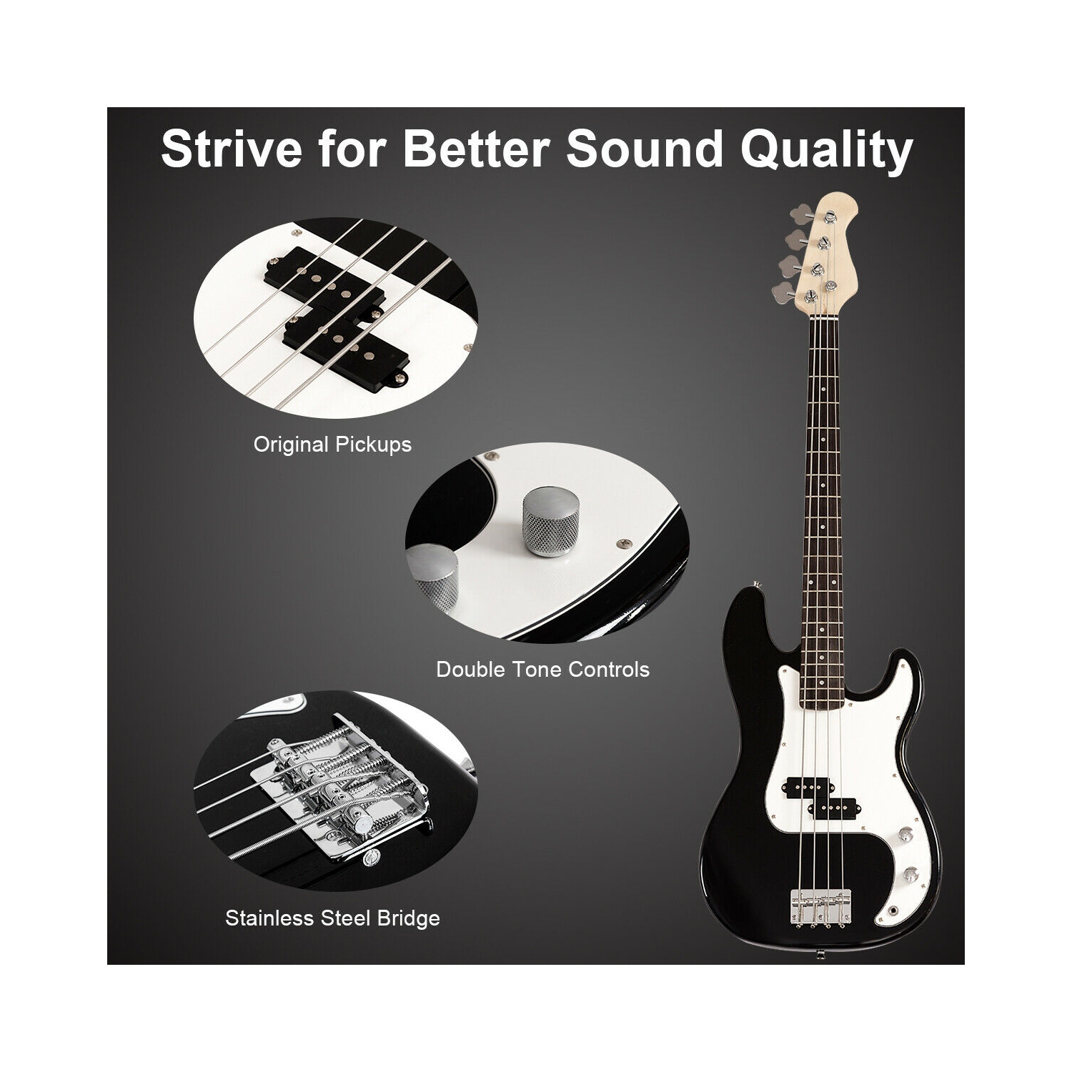 Costway Full Size 4 String Electric Bass Guitar w/ Strap Guitar Bag Amp Cord