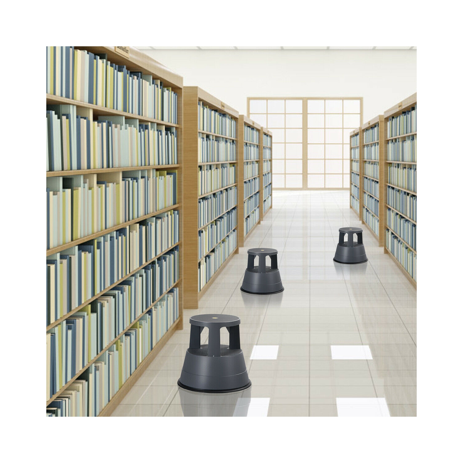 Kick Stool Rolling Step Stool w/Non-Slip Rubber Platform 330LBS Capacity Gray