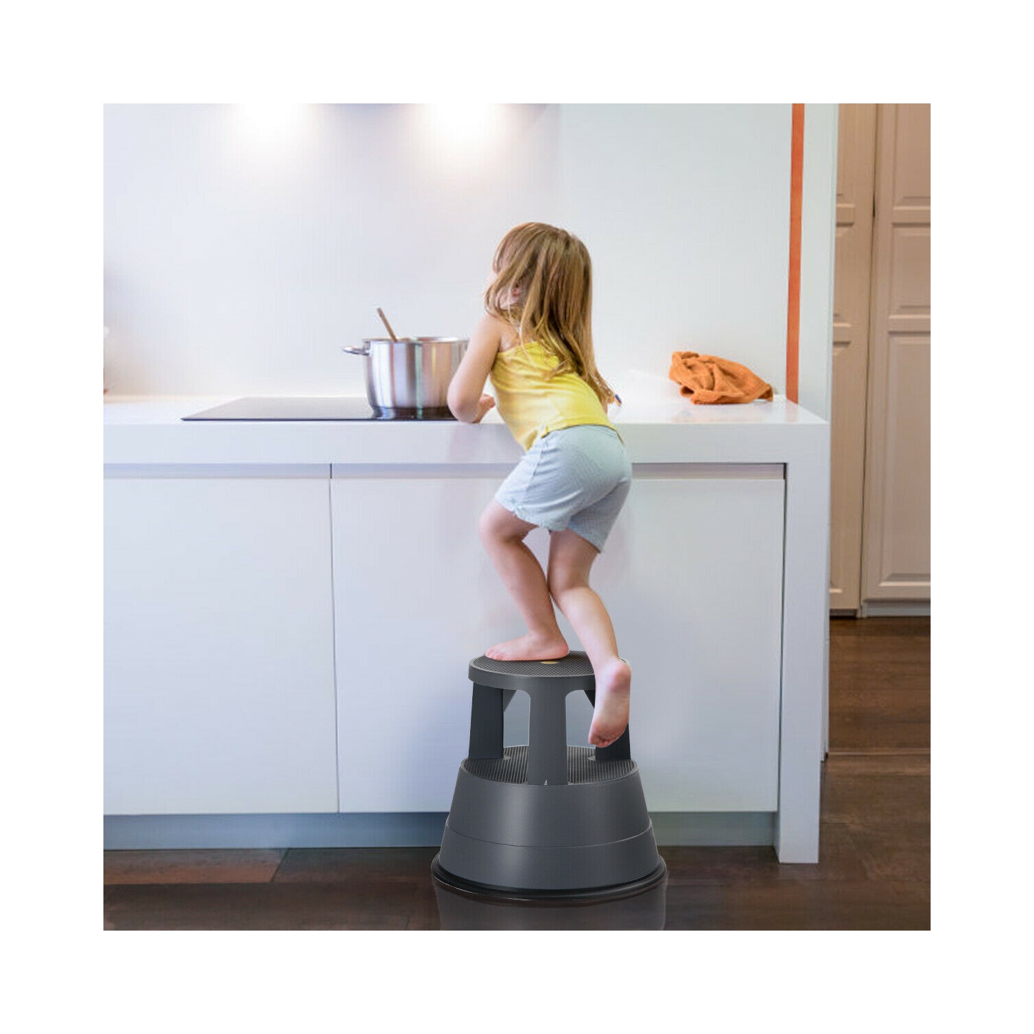 Kick Stool Rolling Step Stool w/Non-Slip Rubber Platform 330LBS Capacity Gray