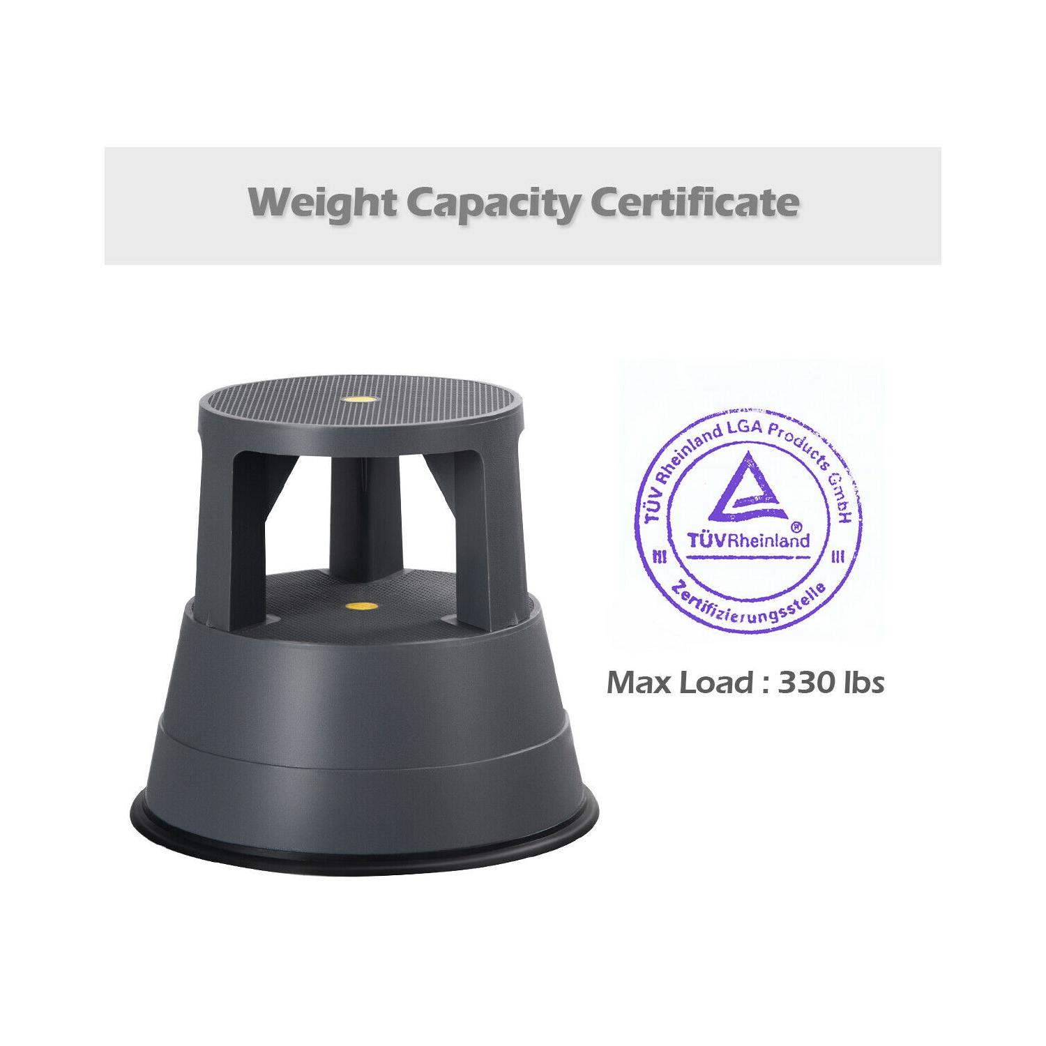 Kick Stool Rolling Step Stool w/Non-Slip Rubber Platform 330LBS Capacity Gray